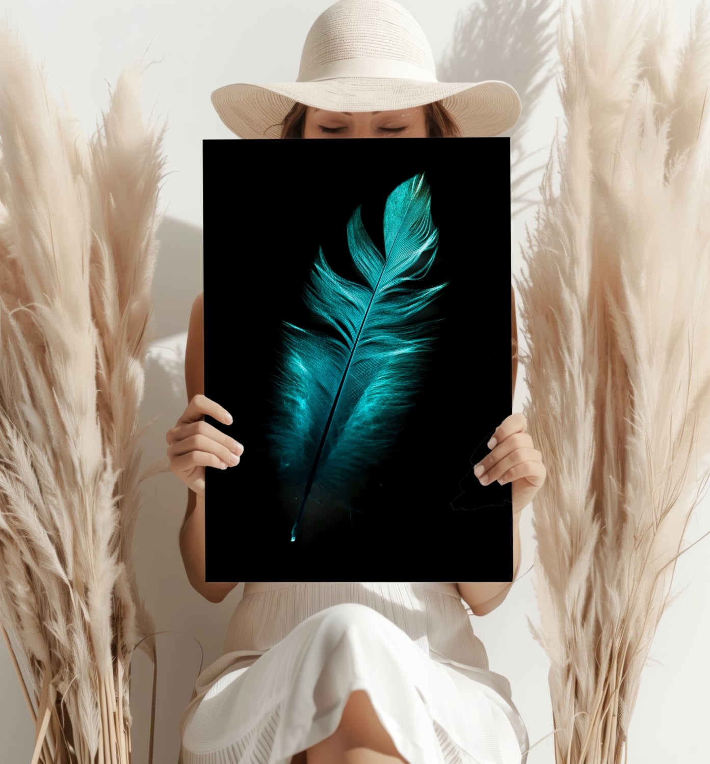 Teal Feather Aluminum Print.