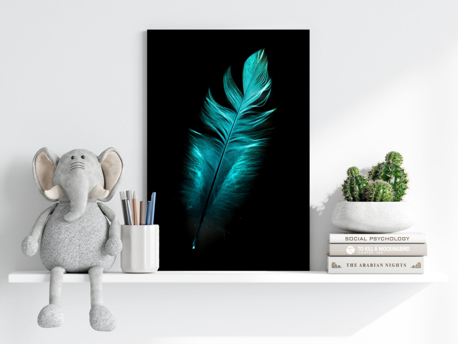 Teal Feather Aluminum Print.