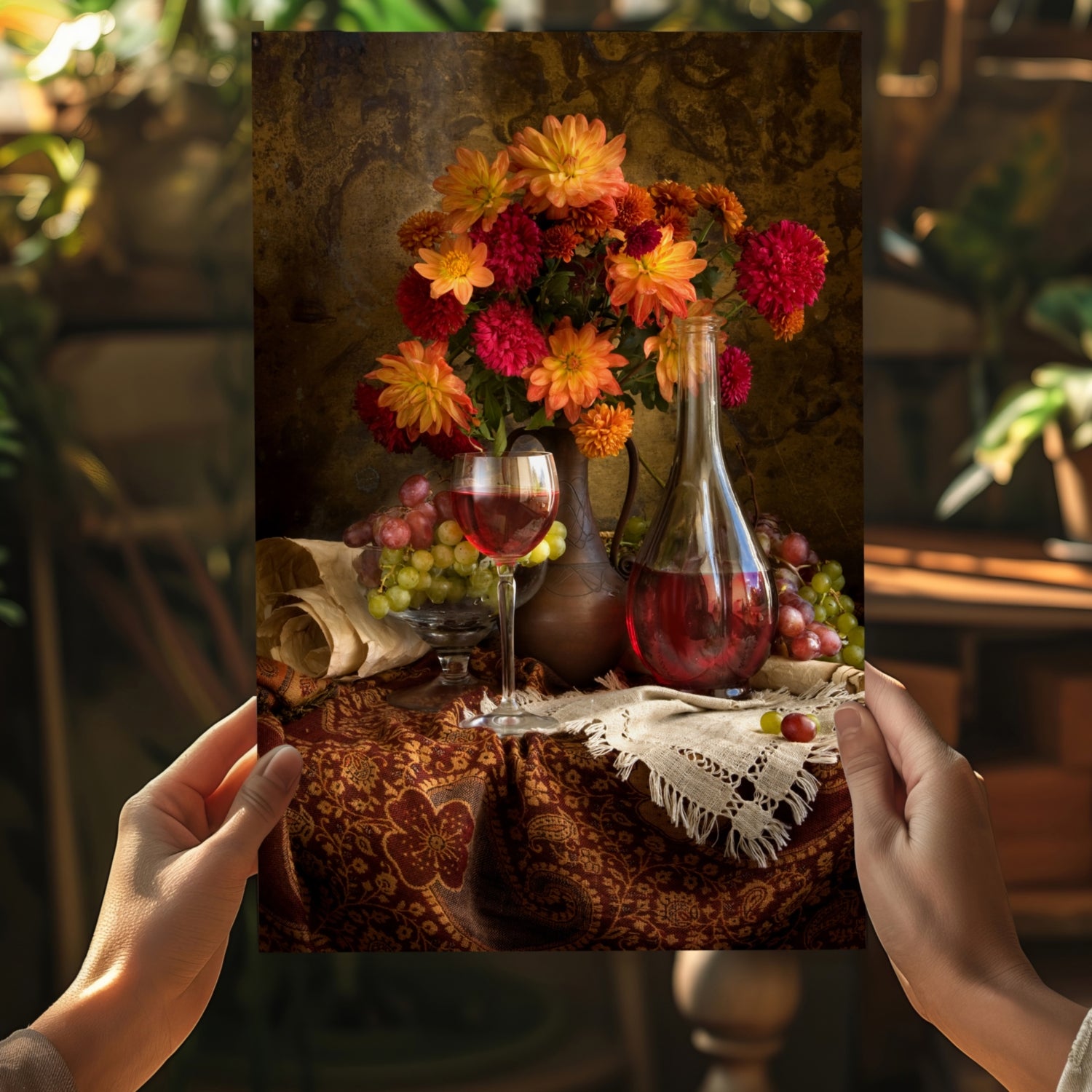Wine and Flowers Aluminum Print.