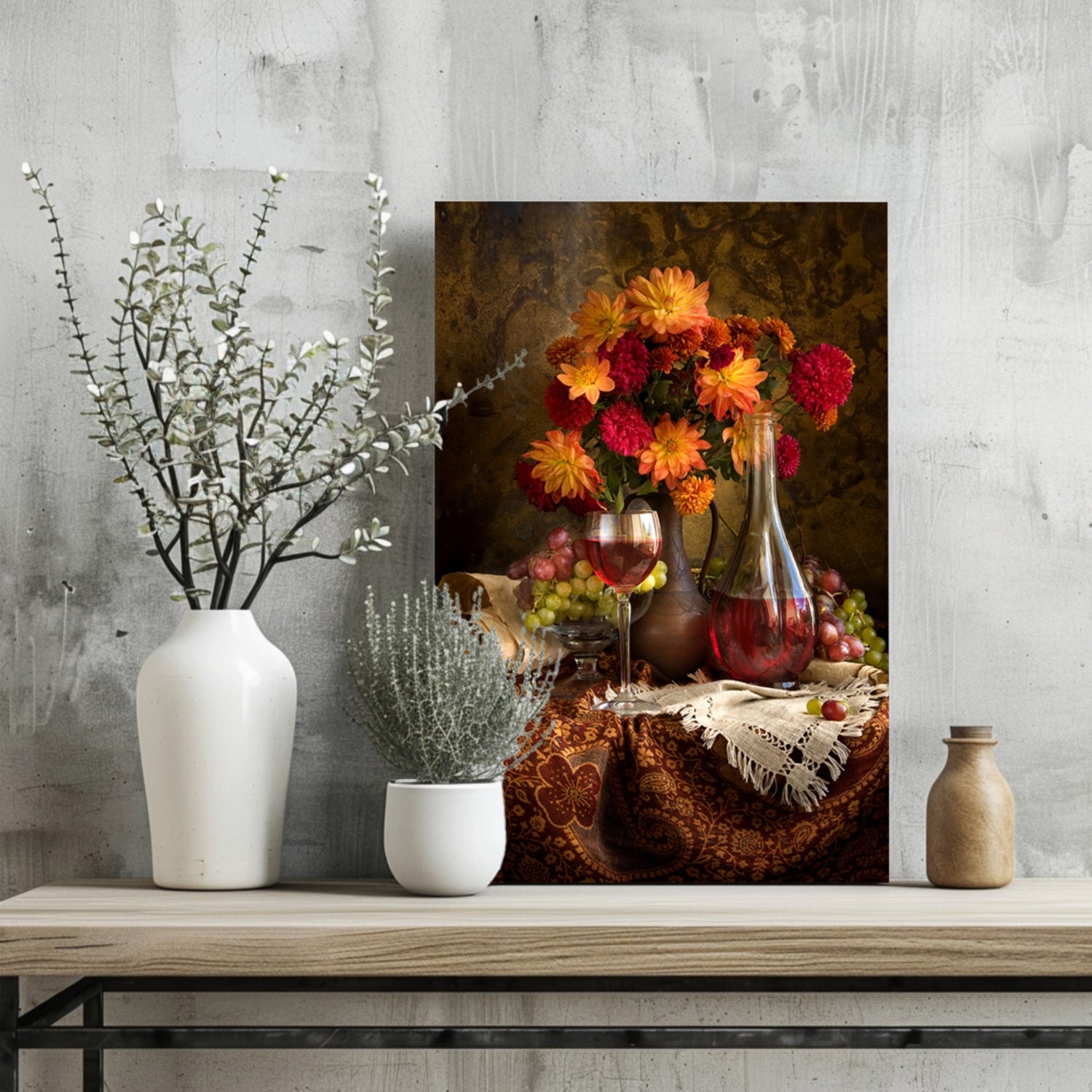 Wine and Flowers Aluminum Print.