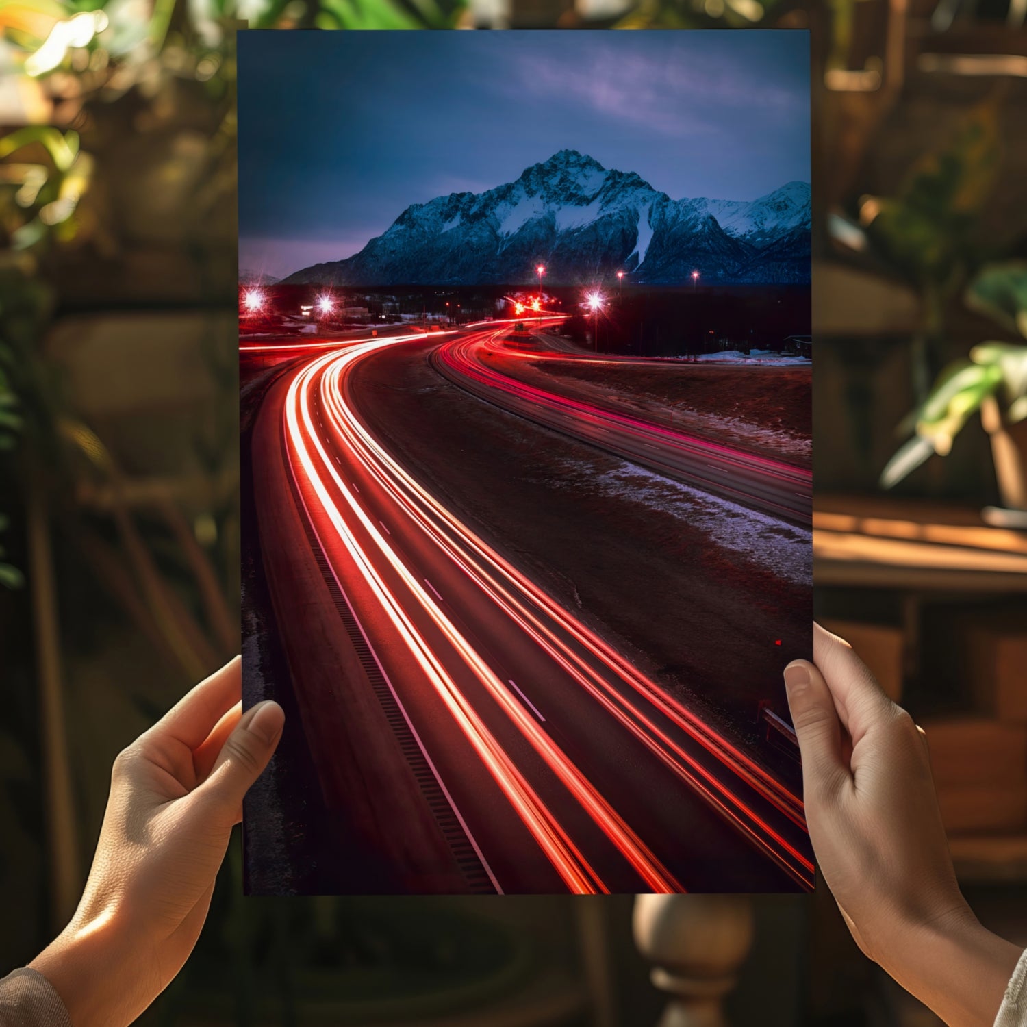 Lights in Traffic Aluminum Print.