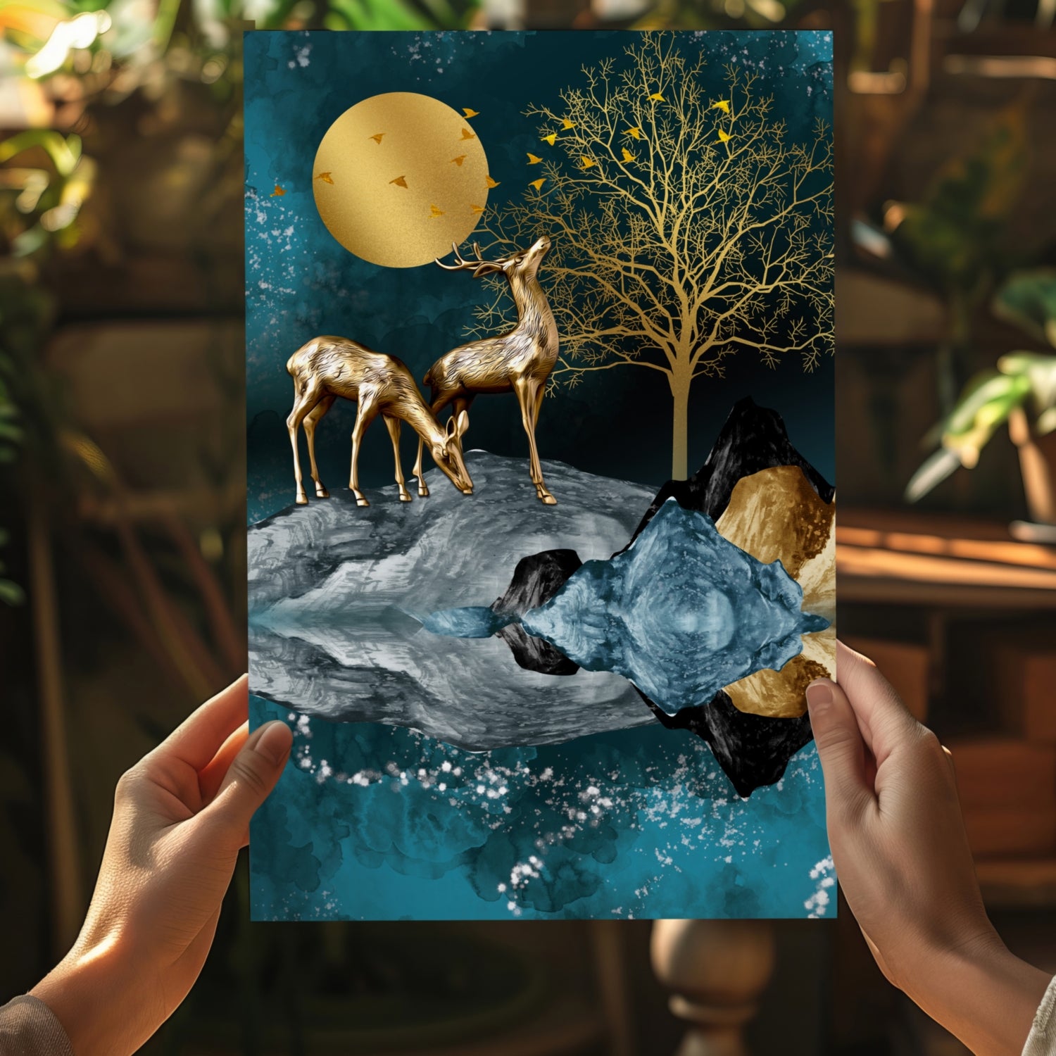 Deers at Night Aluminum Print.