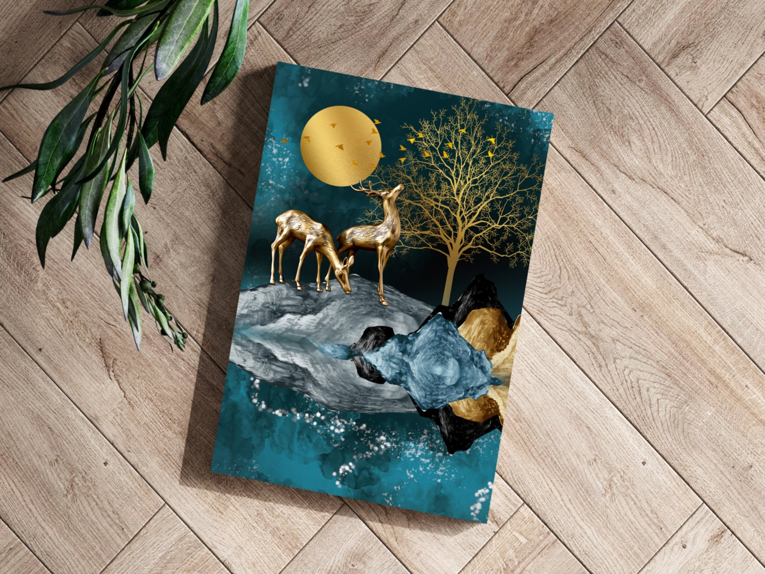 Deers at Night Aluminum Print.