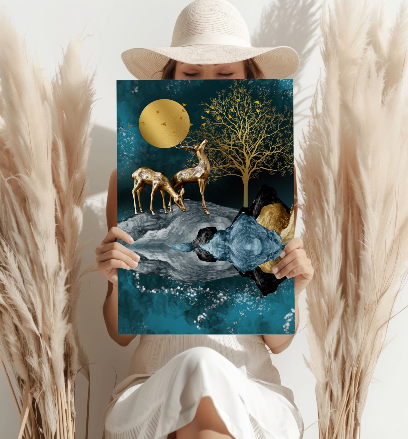 Deers at Night Aluminum Print.