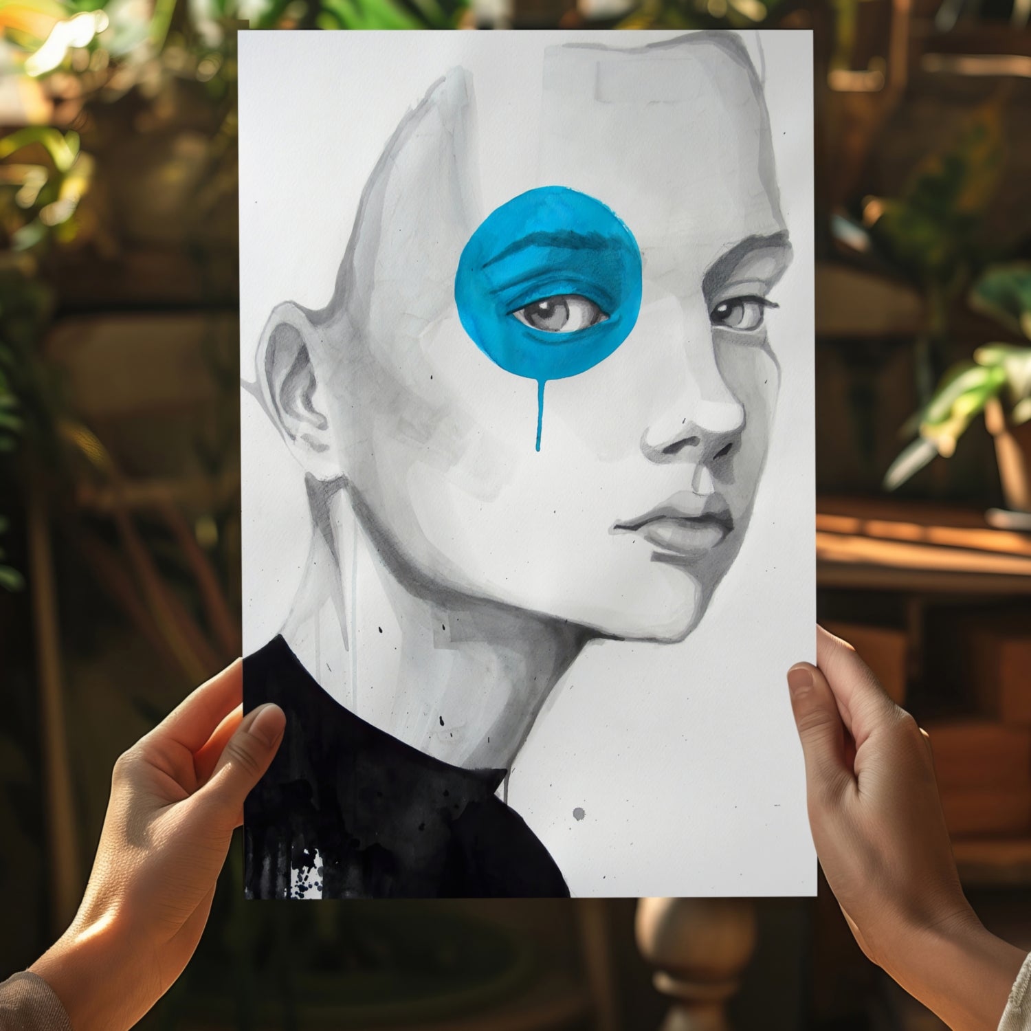 Girl With Blue Aluminum Print.
