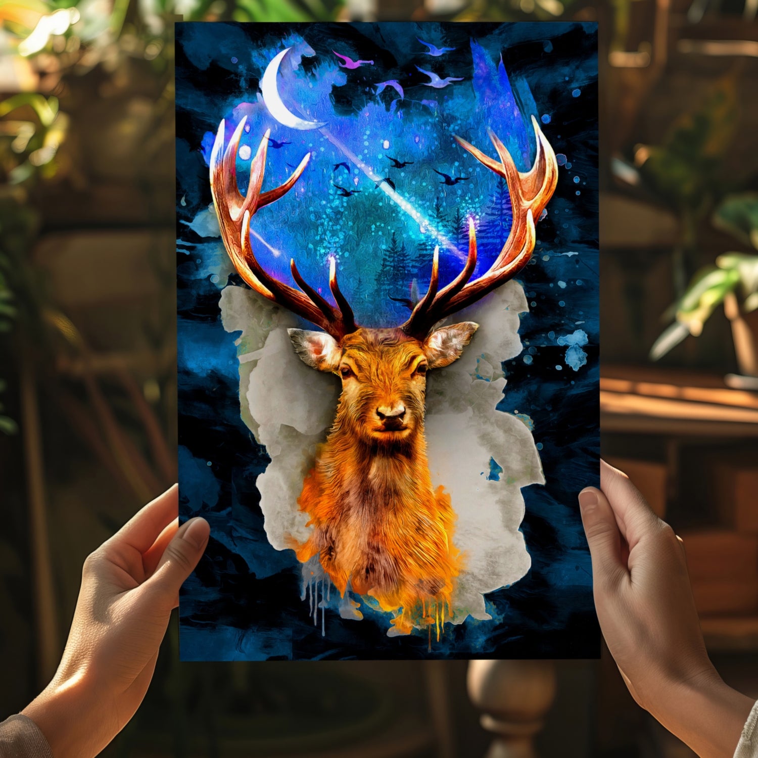 Deer at Night Aluminum Print.