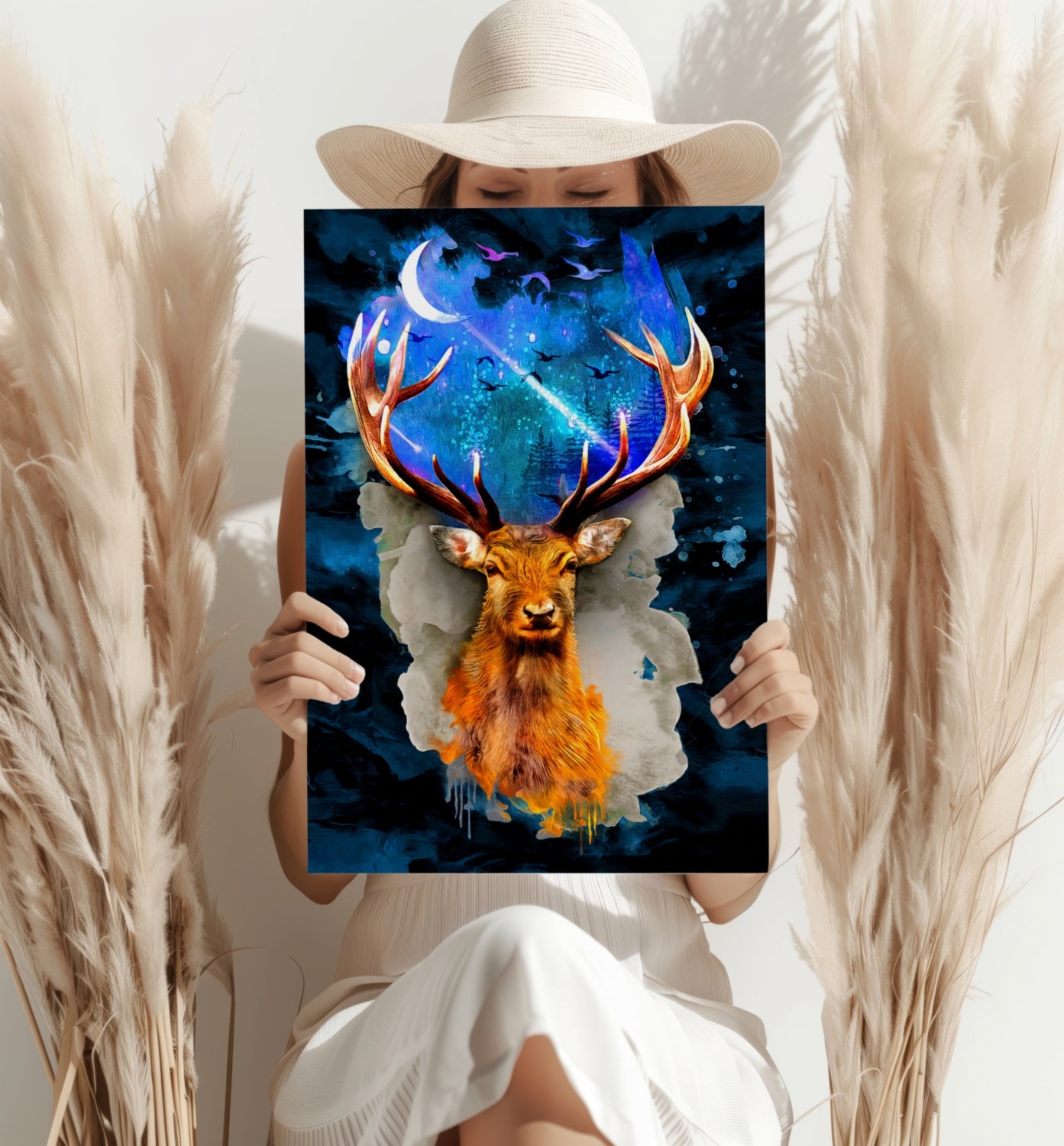 Deer at Night Aluminum Print.