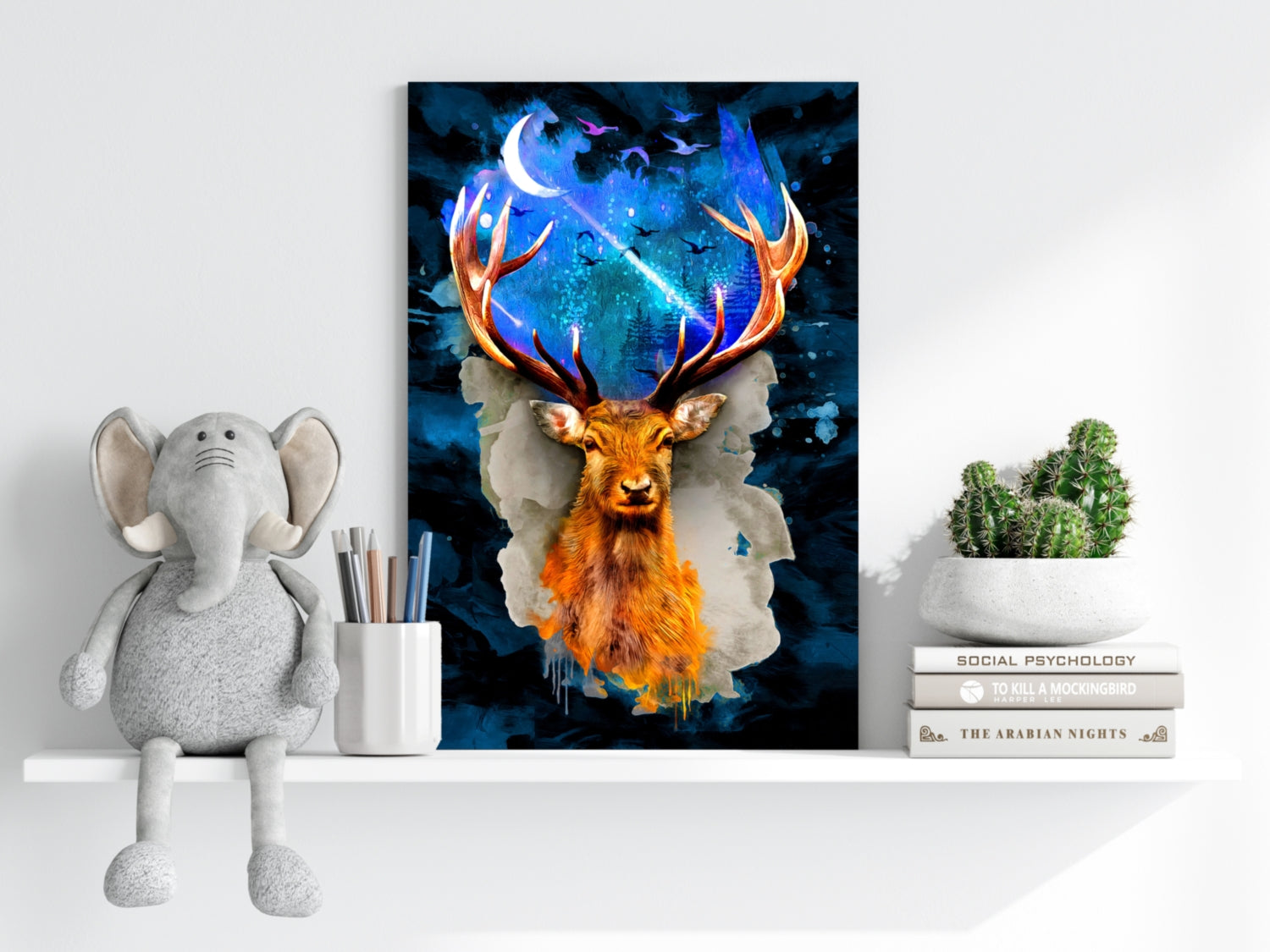 Deer at Night Aluminum Print.