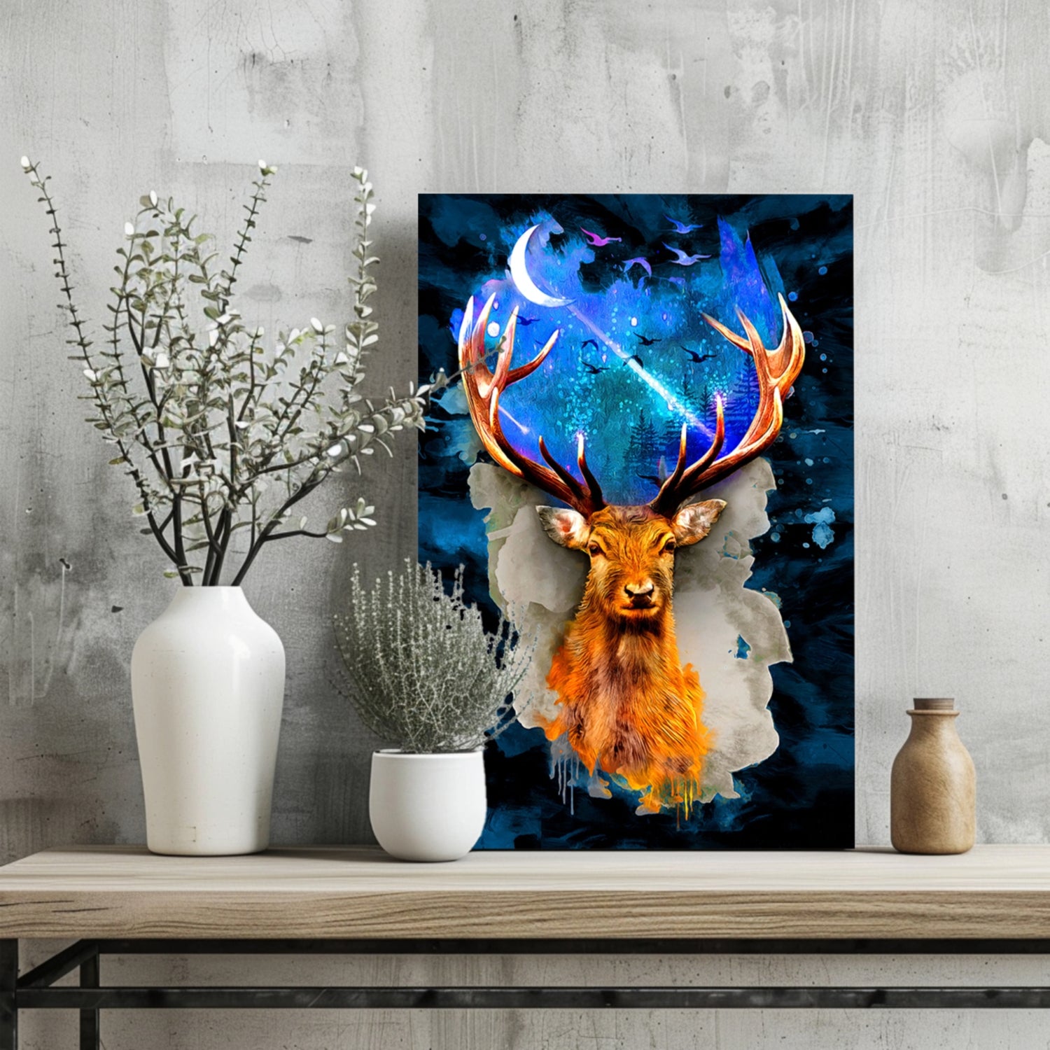 Deer at Night Aluminum Print.