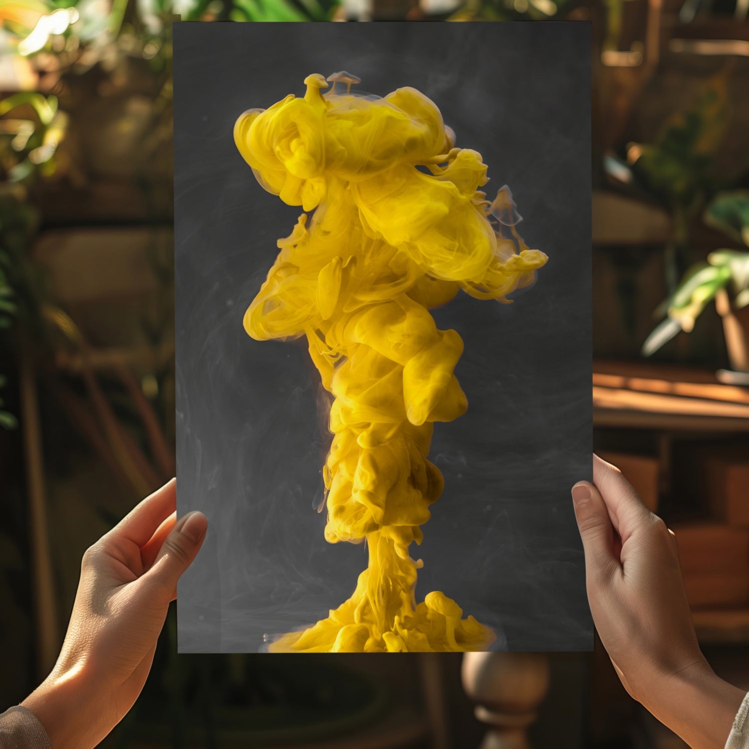 Abstract Yellow Smoke Aluminum Print.