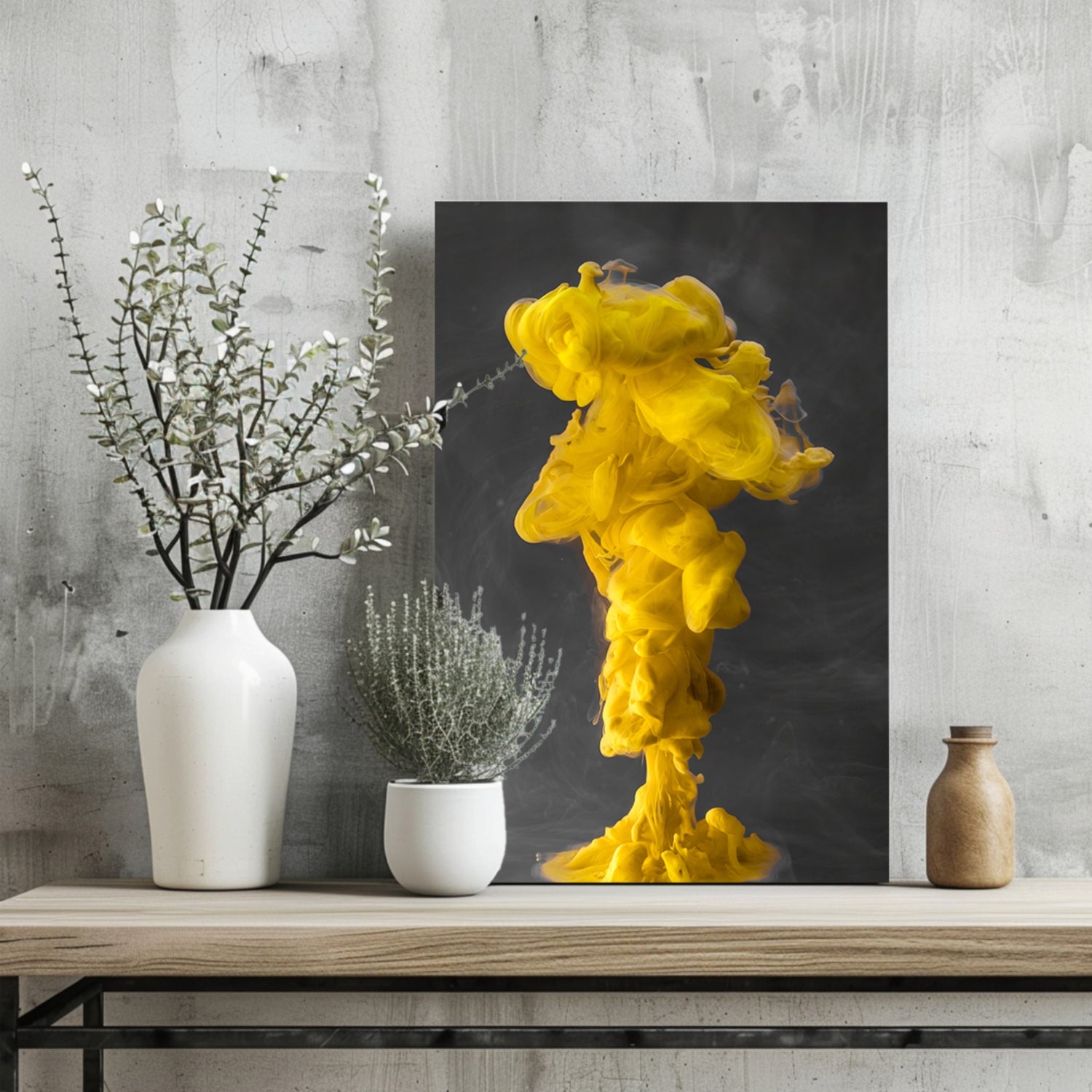 Abstract Yellow Smoke Aluminum Print.