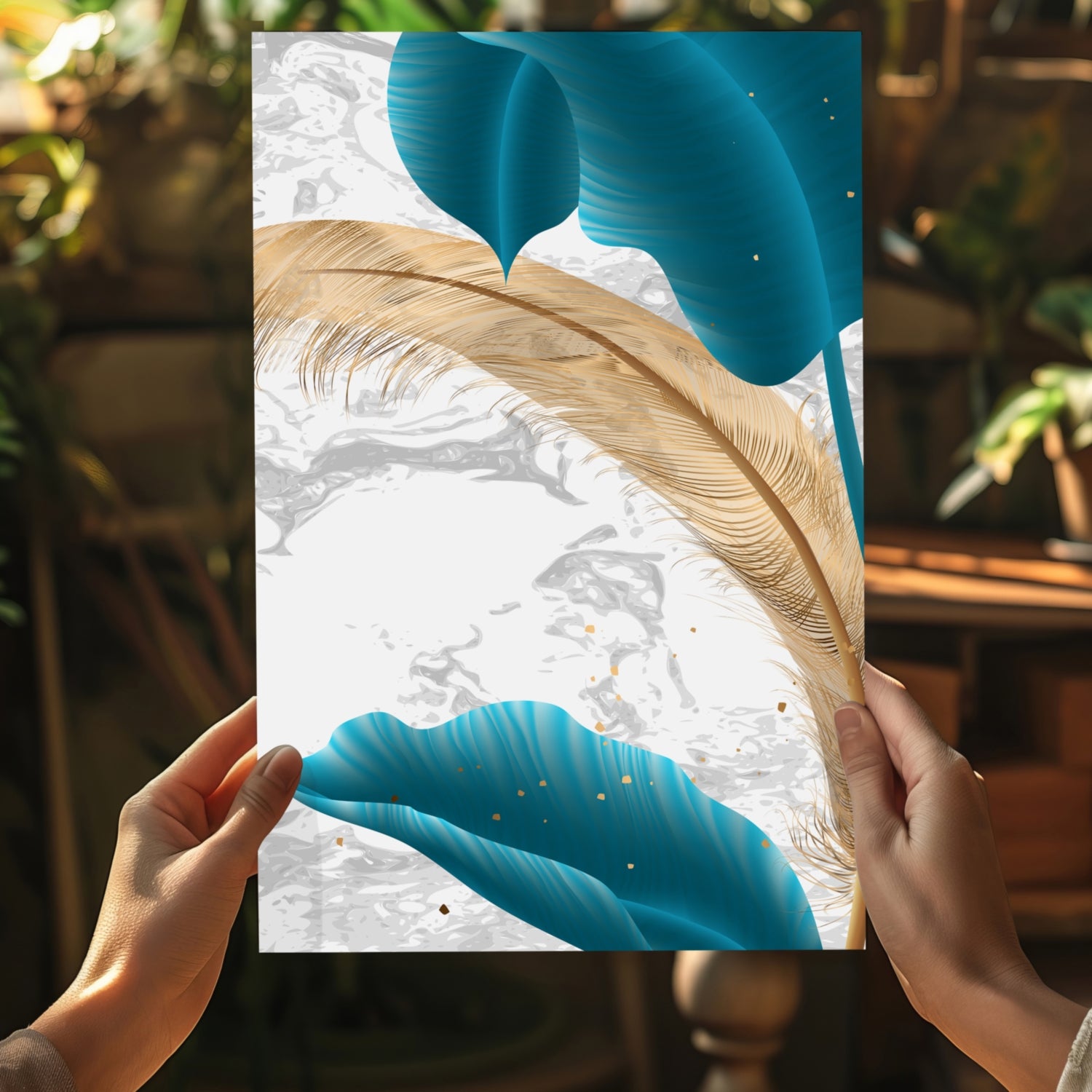 Teal Leaves Aluminum Print.