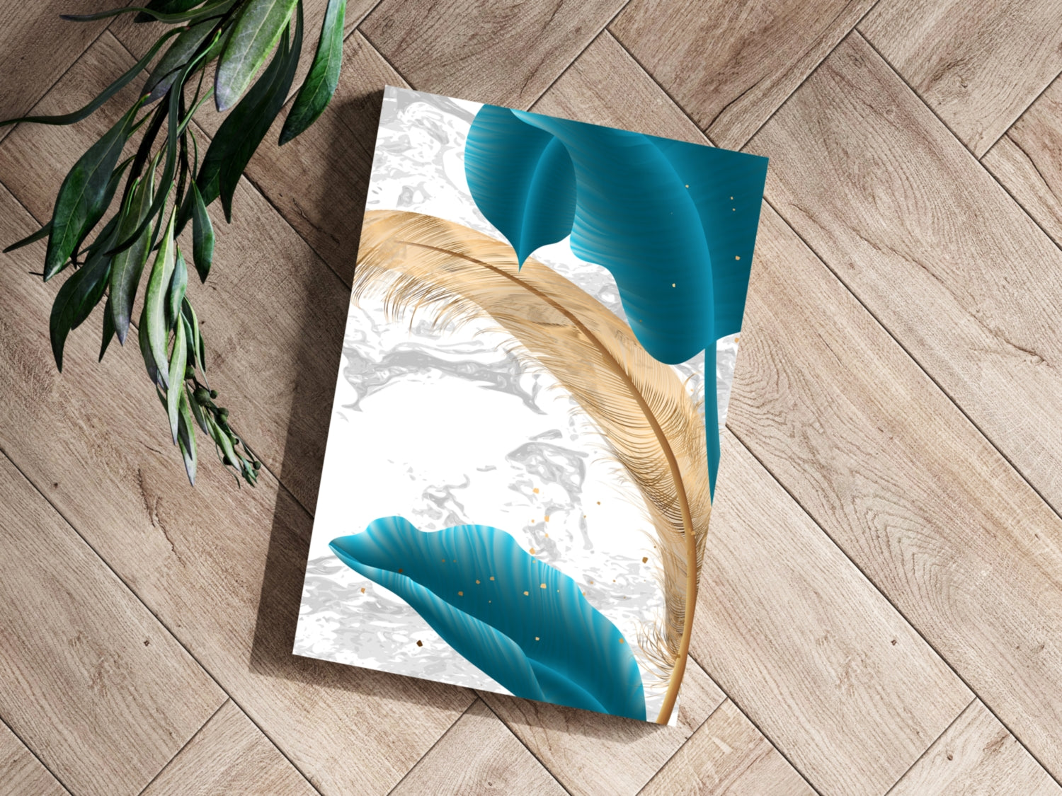 Teal Leaves Aluminum Print.