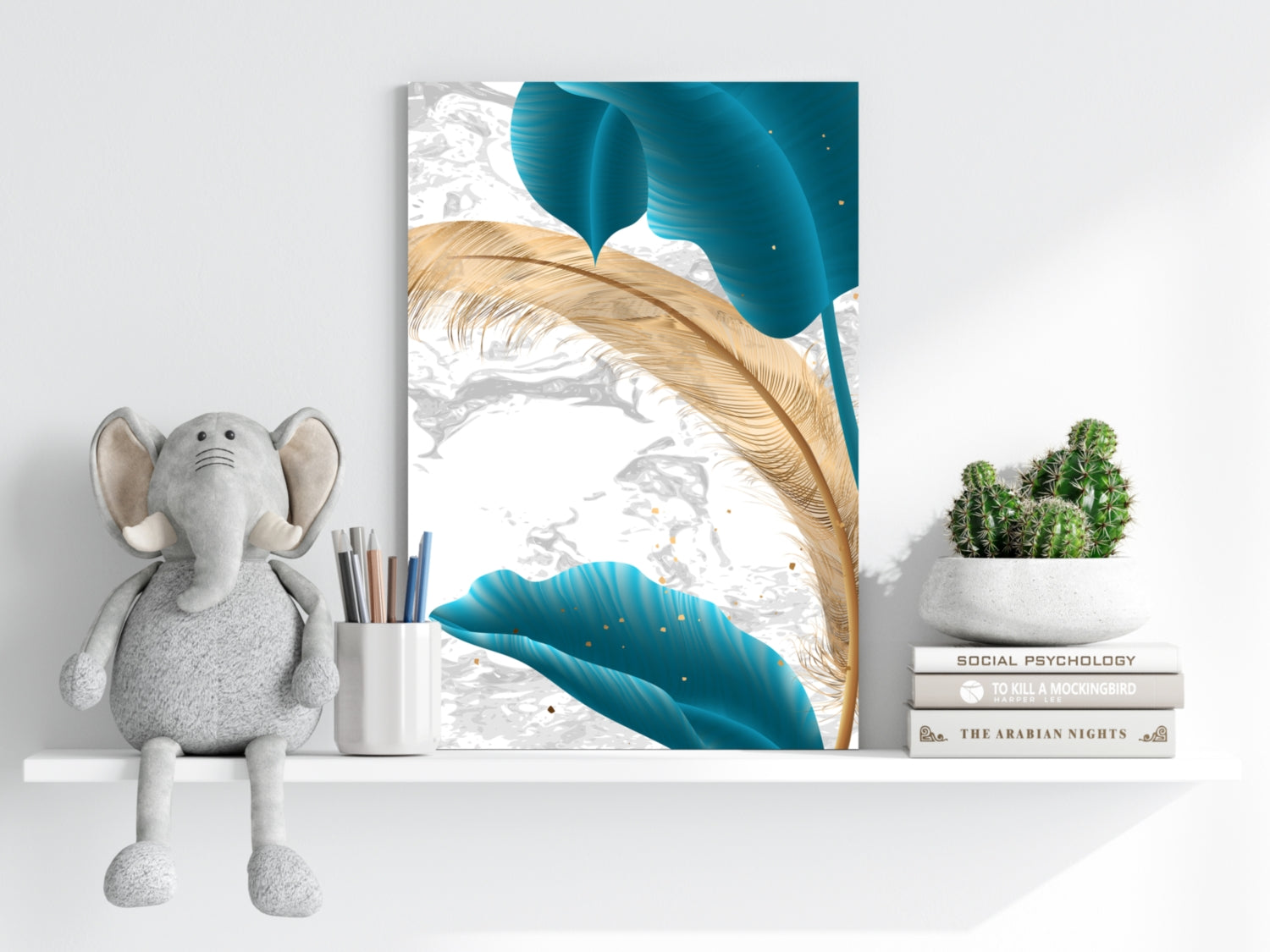 Teal Leaves Aluminum Print.