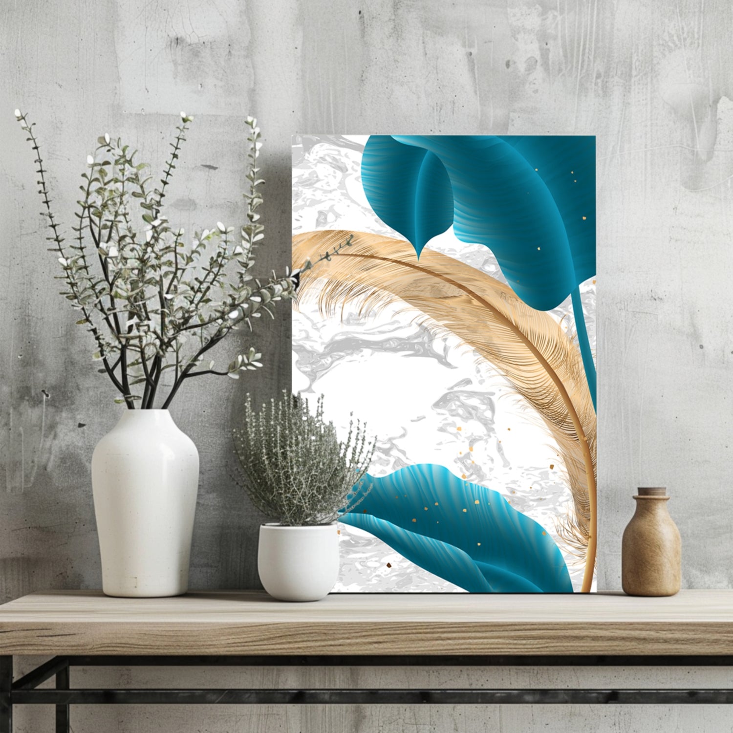 Teal Leaves Aluminum Print.