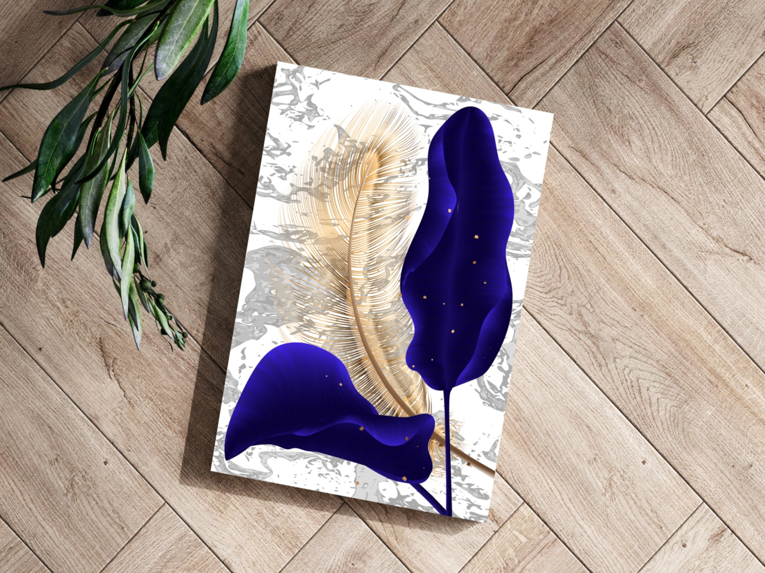 Navy Blue Leaves Aluminum Print.