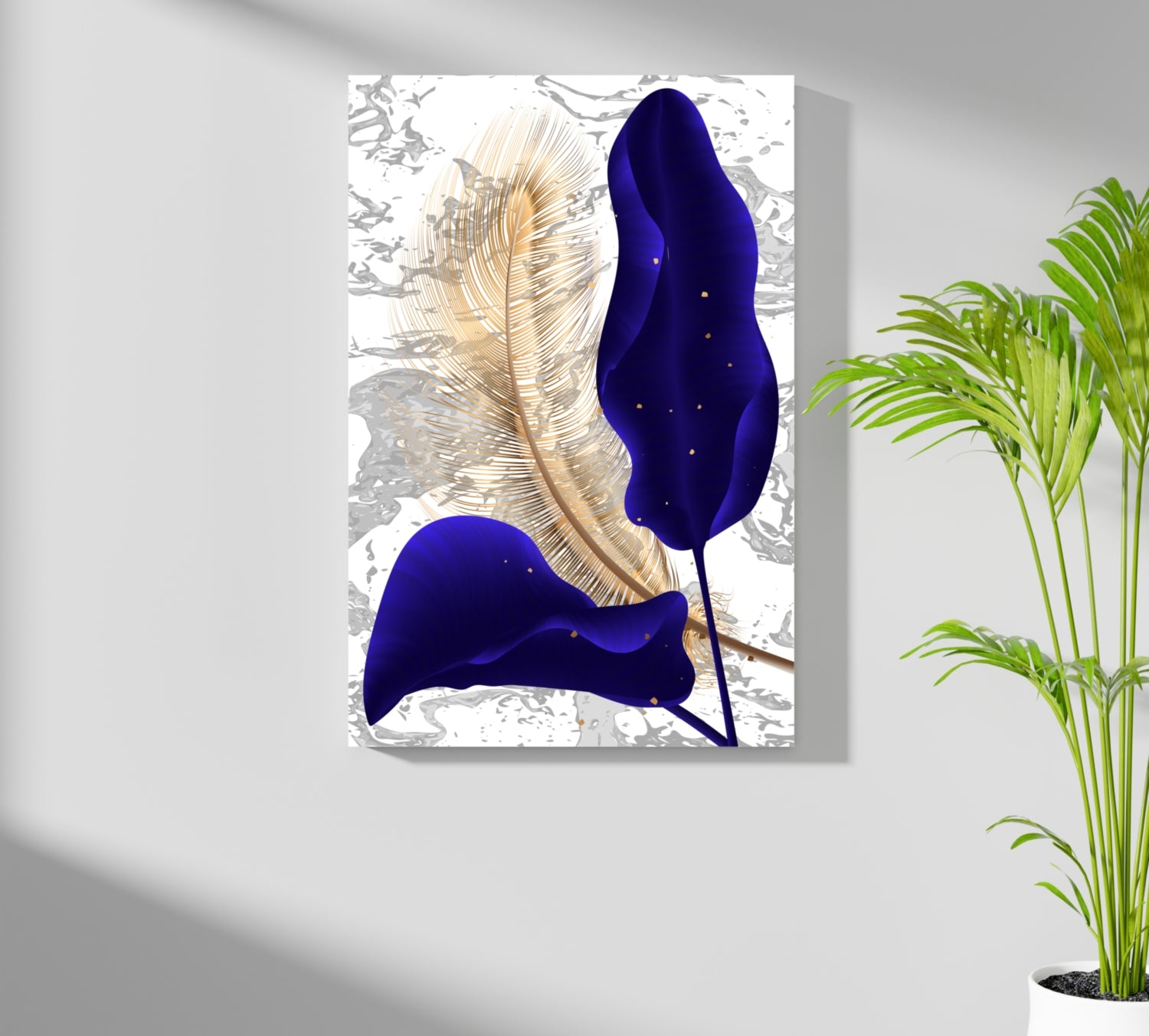 Navy Blue Leaves Aluminum Print.