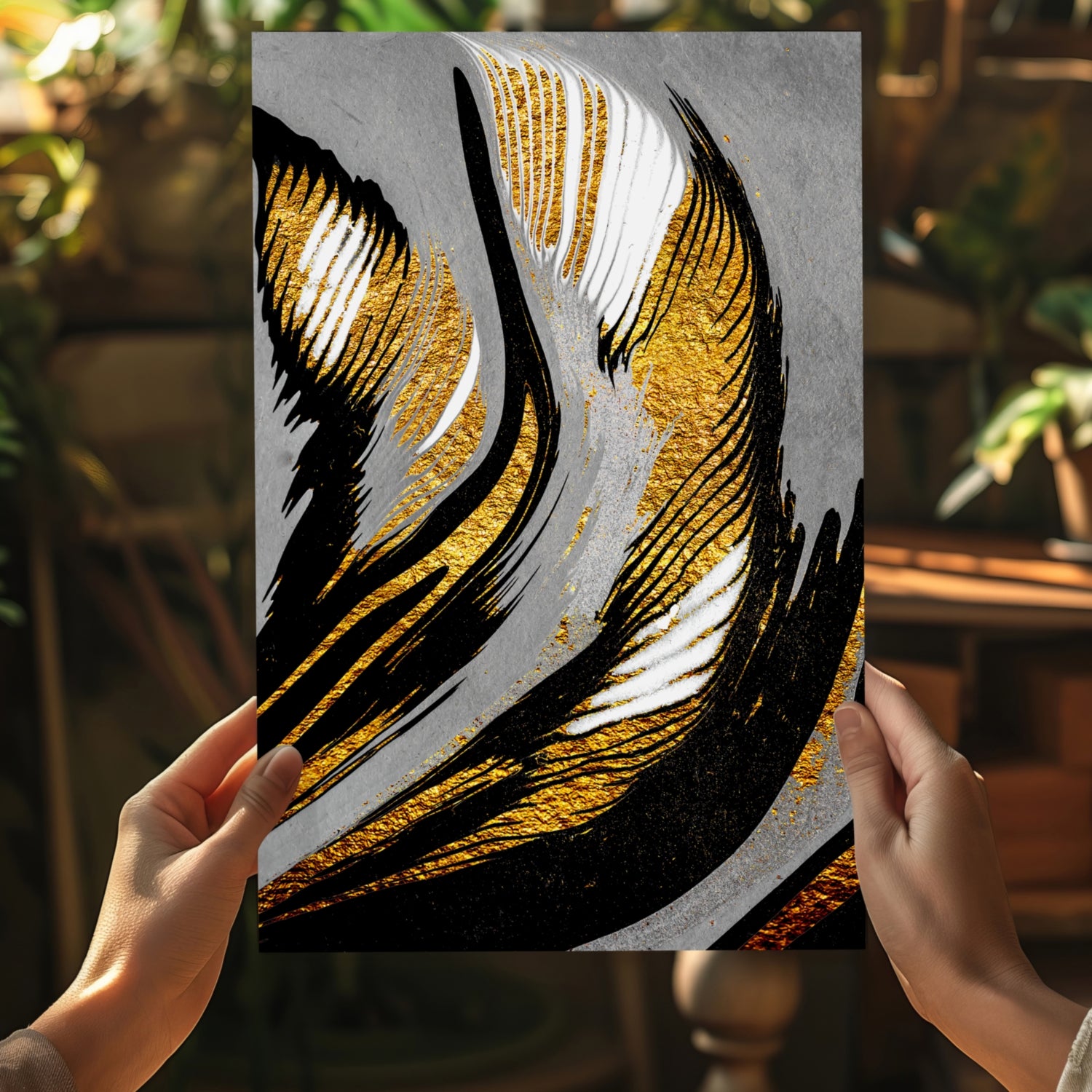 Gold-Gray Lines Aluminum Print.