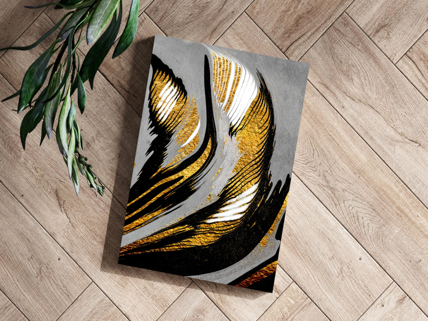 Gold-Gray Lines Aluminum Print.