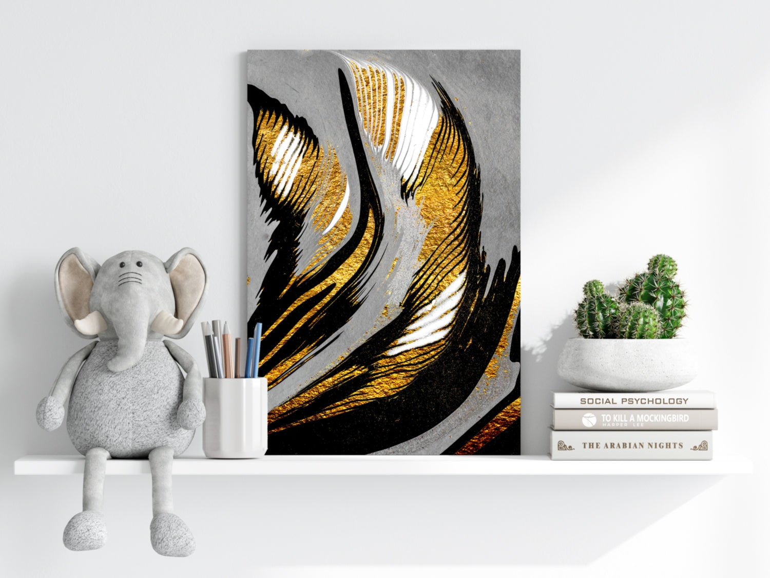 Gold-Gray Lines Aluminum Print.