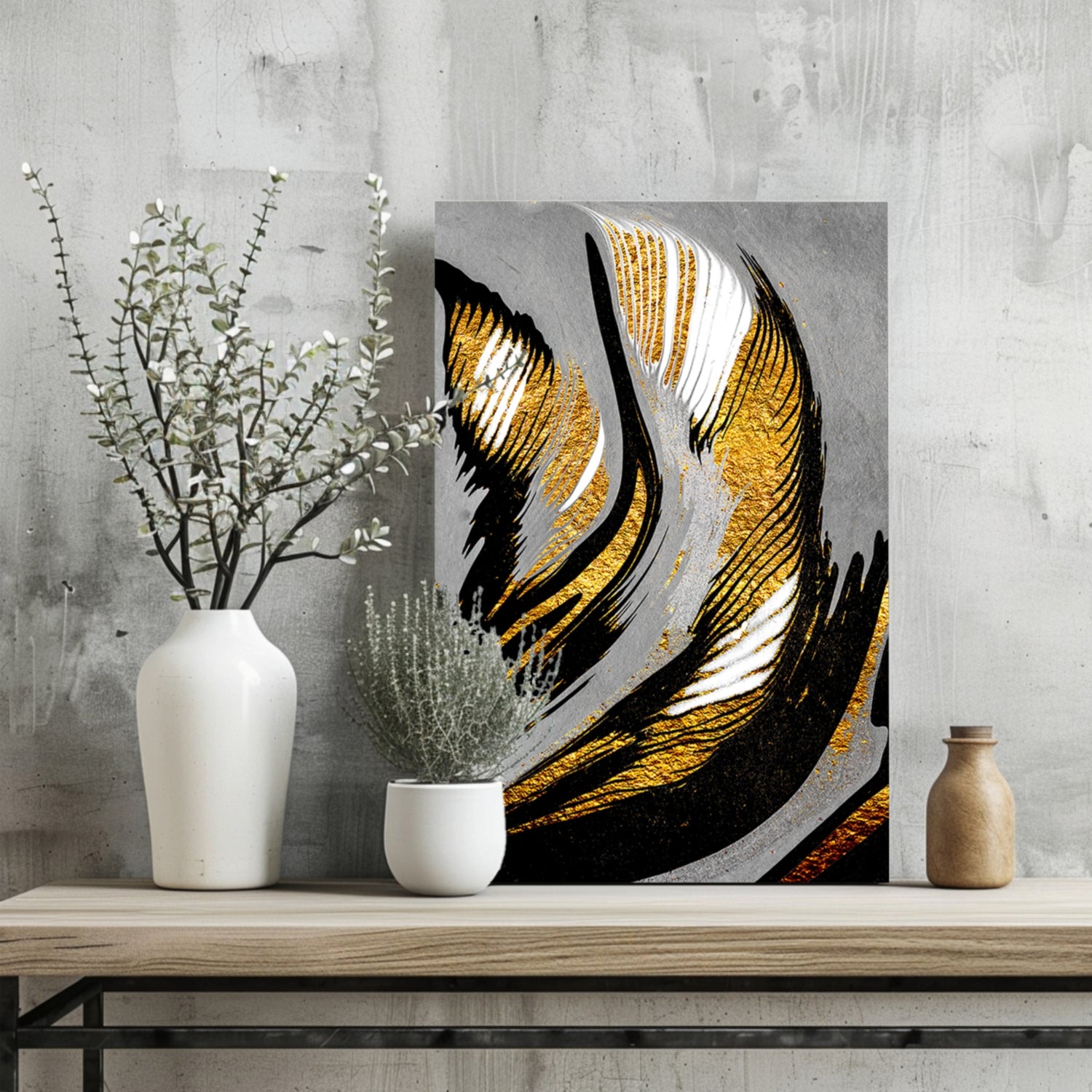 Gold-Gray Lines Aluminum Print.