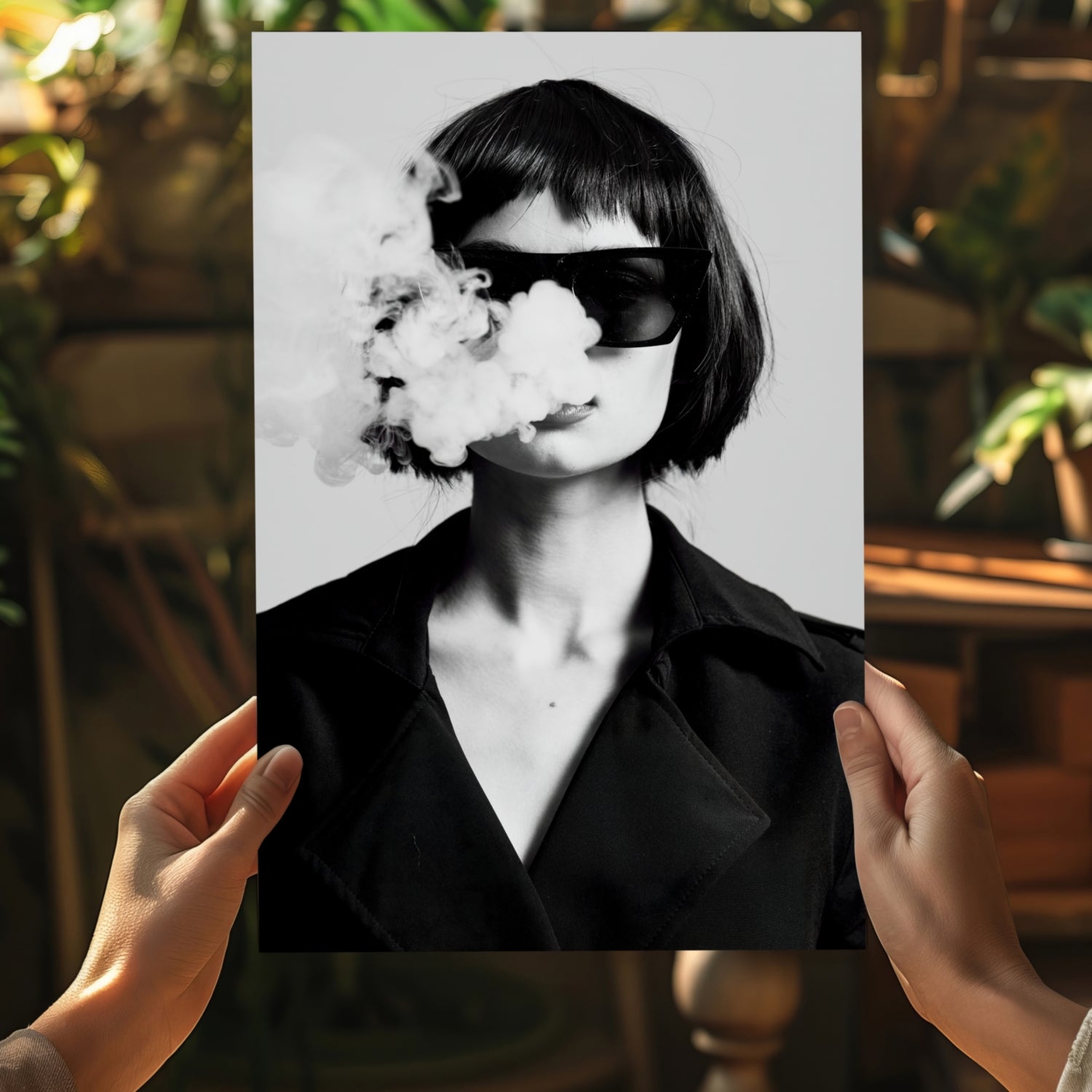 Woman in Smoke Aluminum Print.