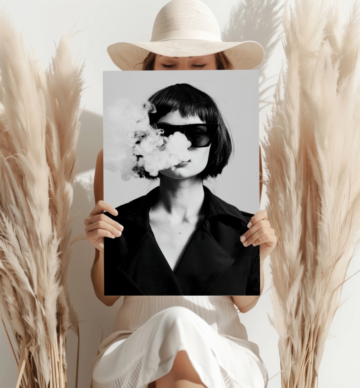 Woman in Smoke Aluminum Print.