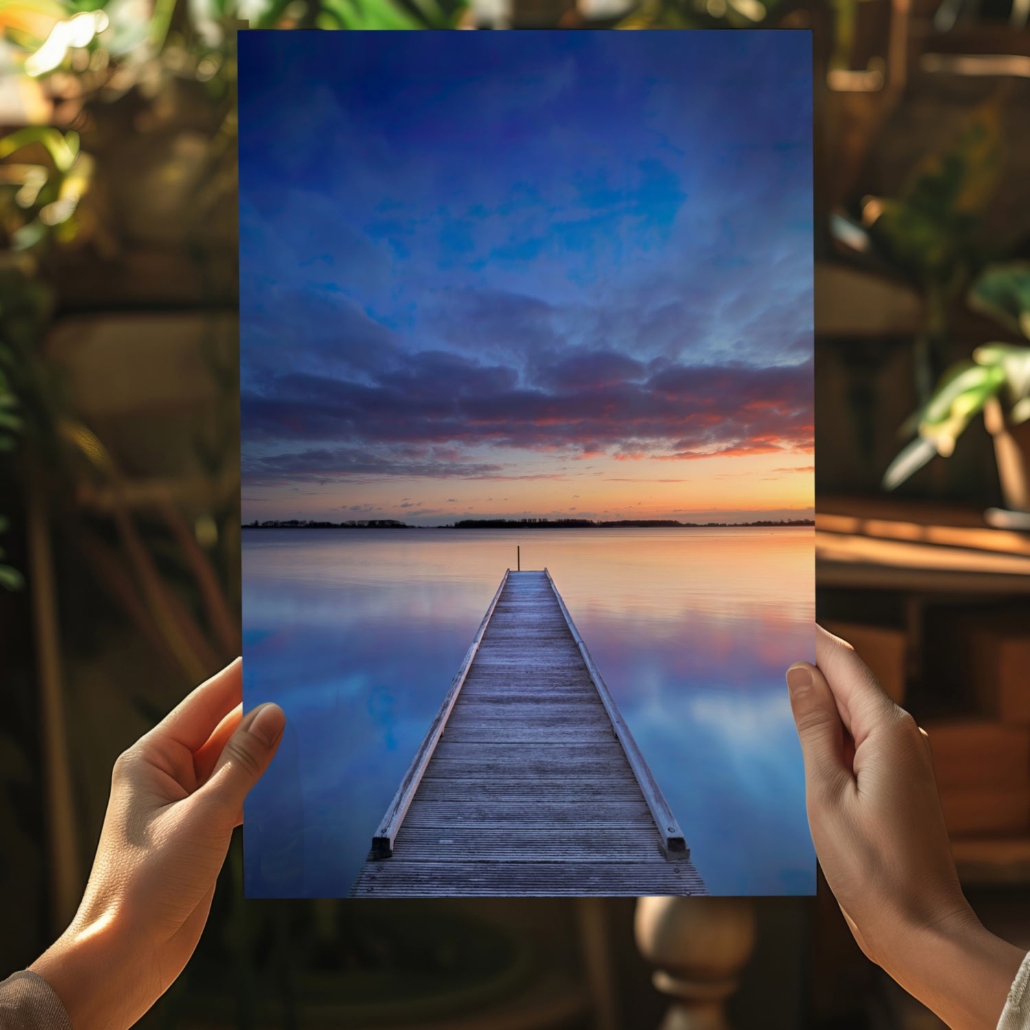 Dock View at Sunset Aluminum Print.