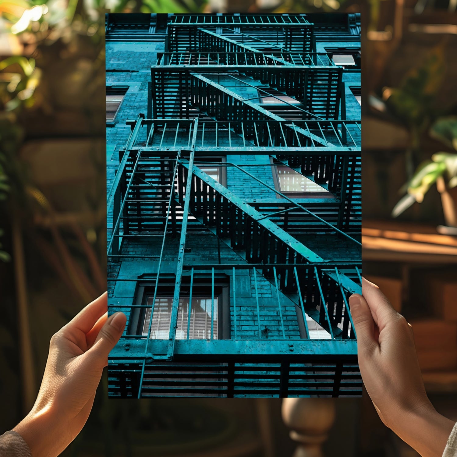 Stairs Teal Aluminum Print.