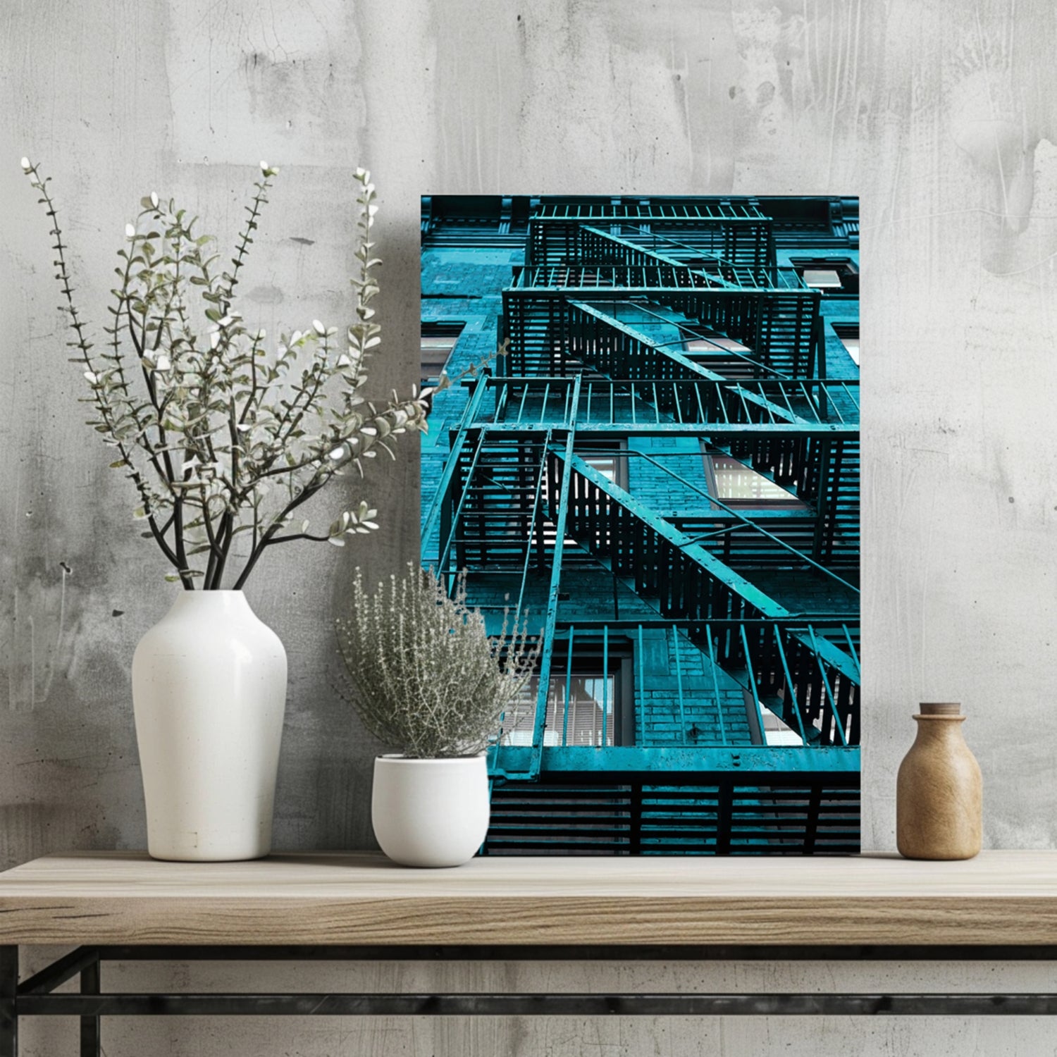Stairs Teal Aluminum Print.