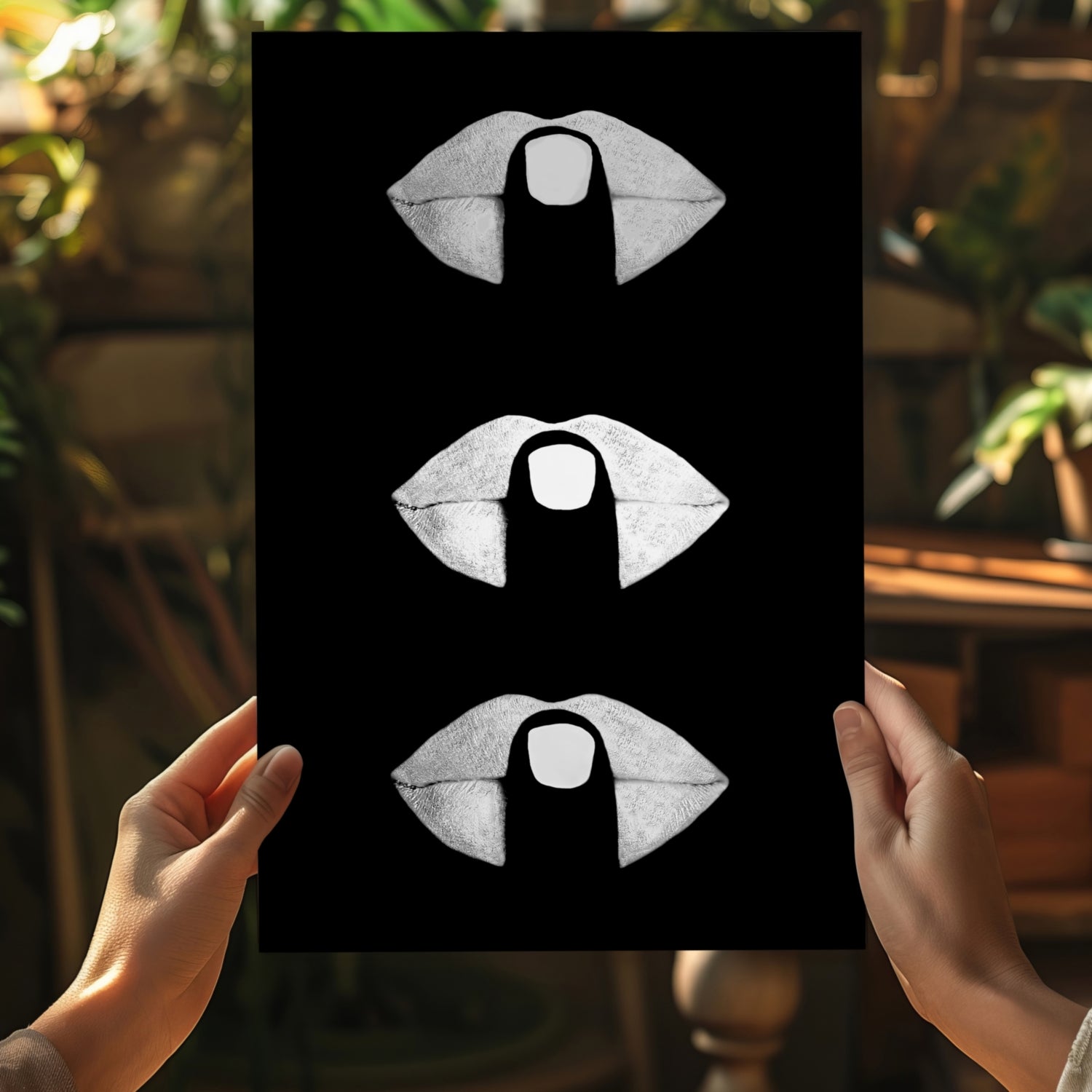 Hush Lips Black And White Aluminum Print.