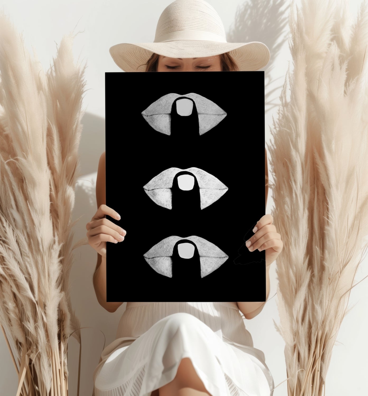 Hush Lips Black And White Aluminum Print.