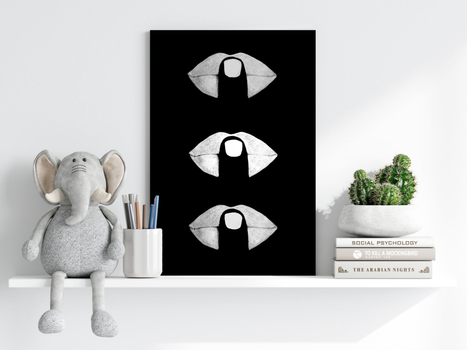 Hush Lips Black And White Aluminum Print.