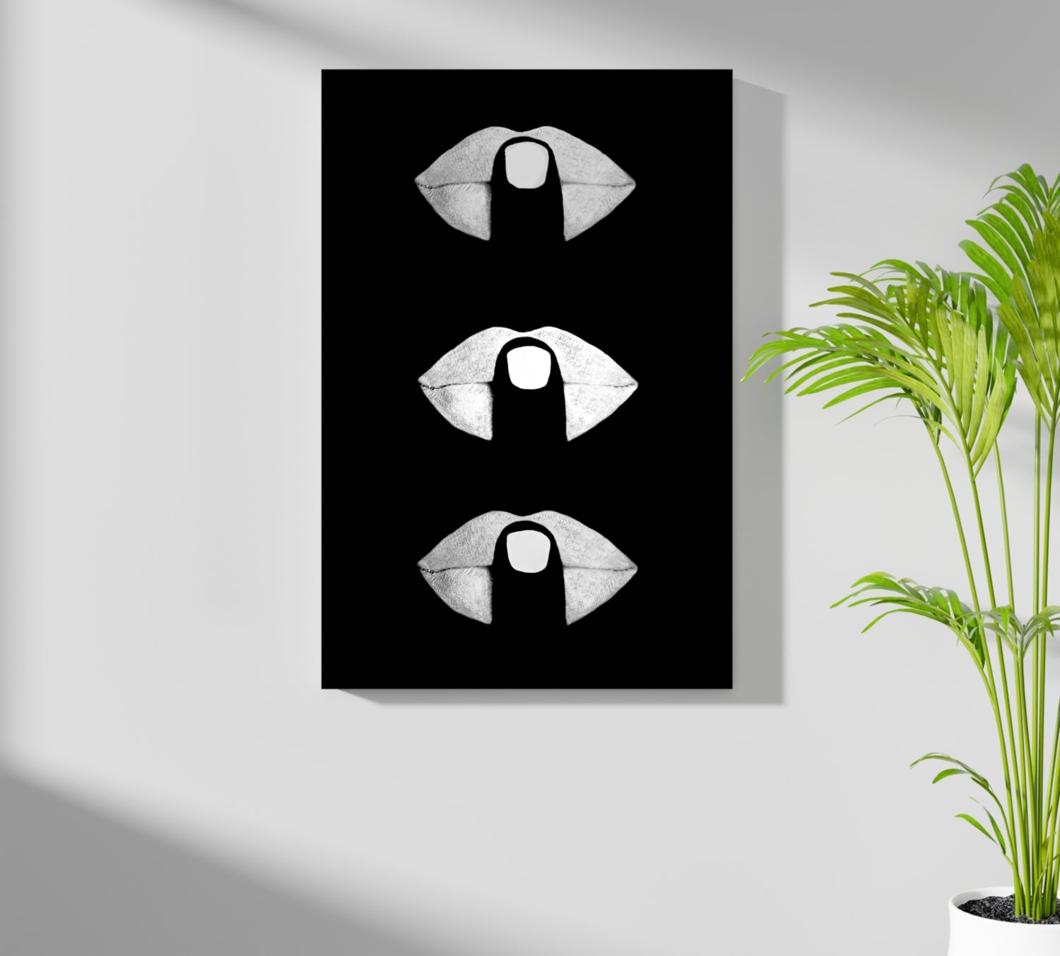 Hush Lips Black And White Aluminum Print.