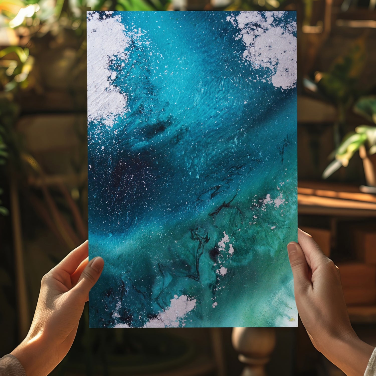 Abstract Paint Teal V1 Aluminum Print.