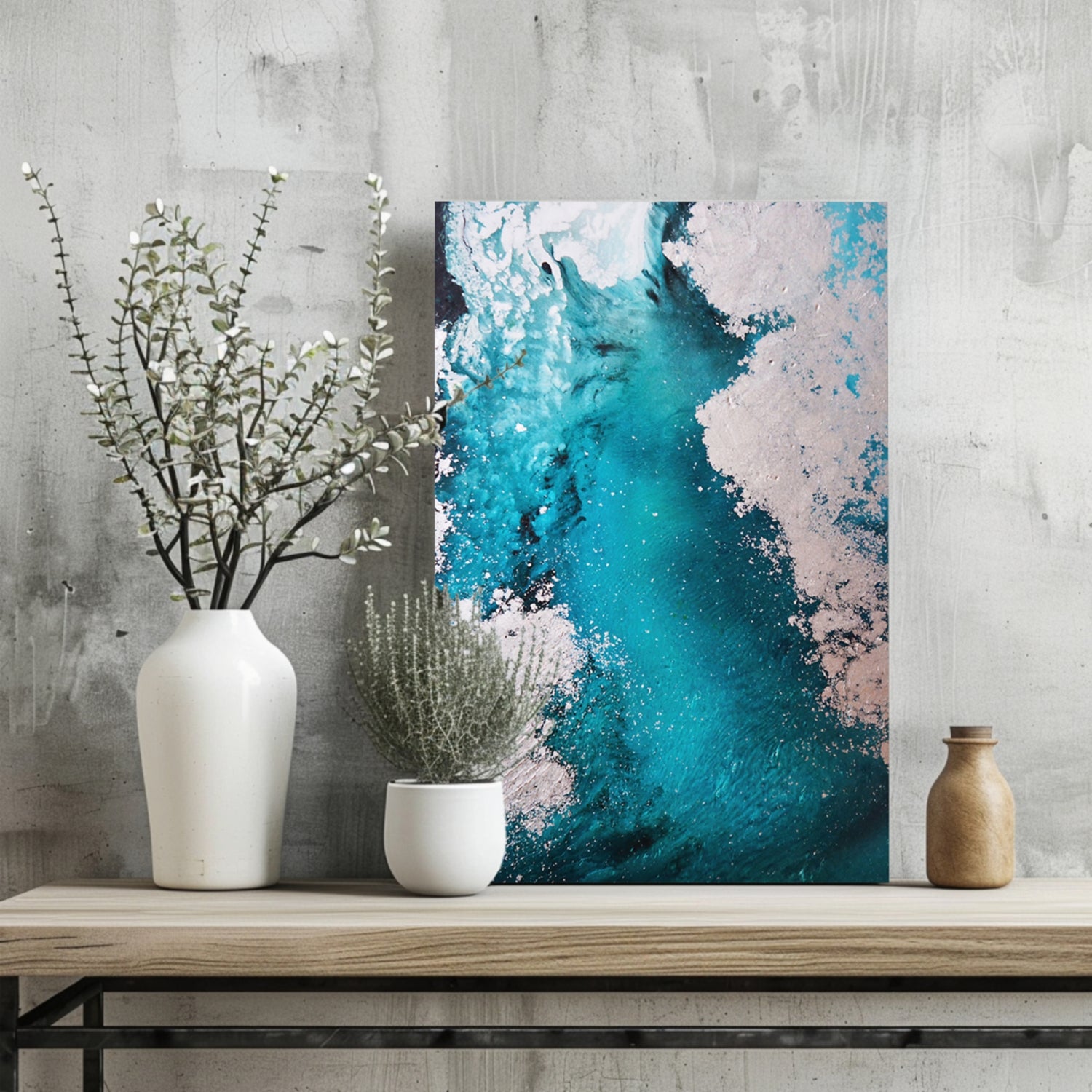 Abstract Paint Teal V3 Aluminum Print.