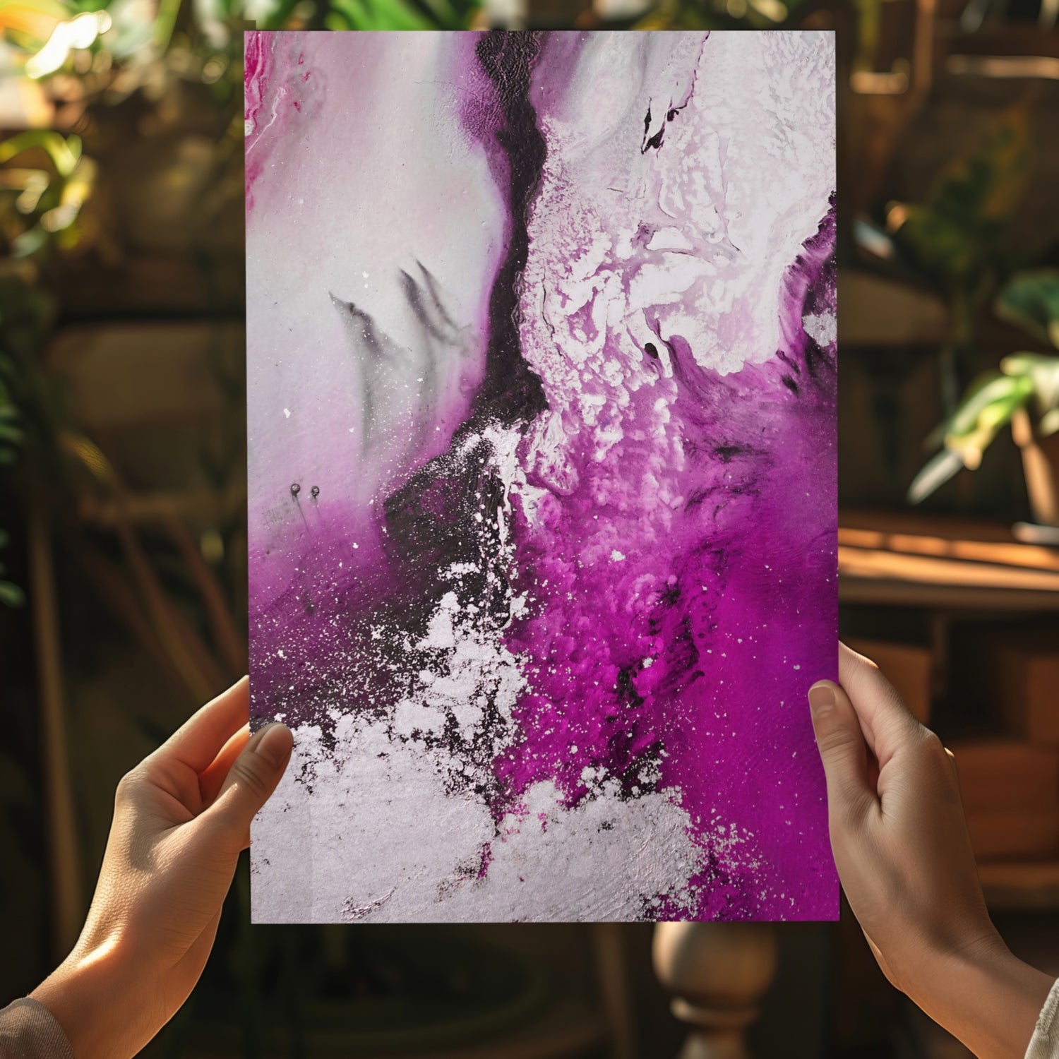 Abstract Paint Fuschia V2 Aluminum Print.