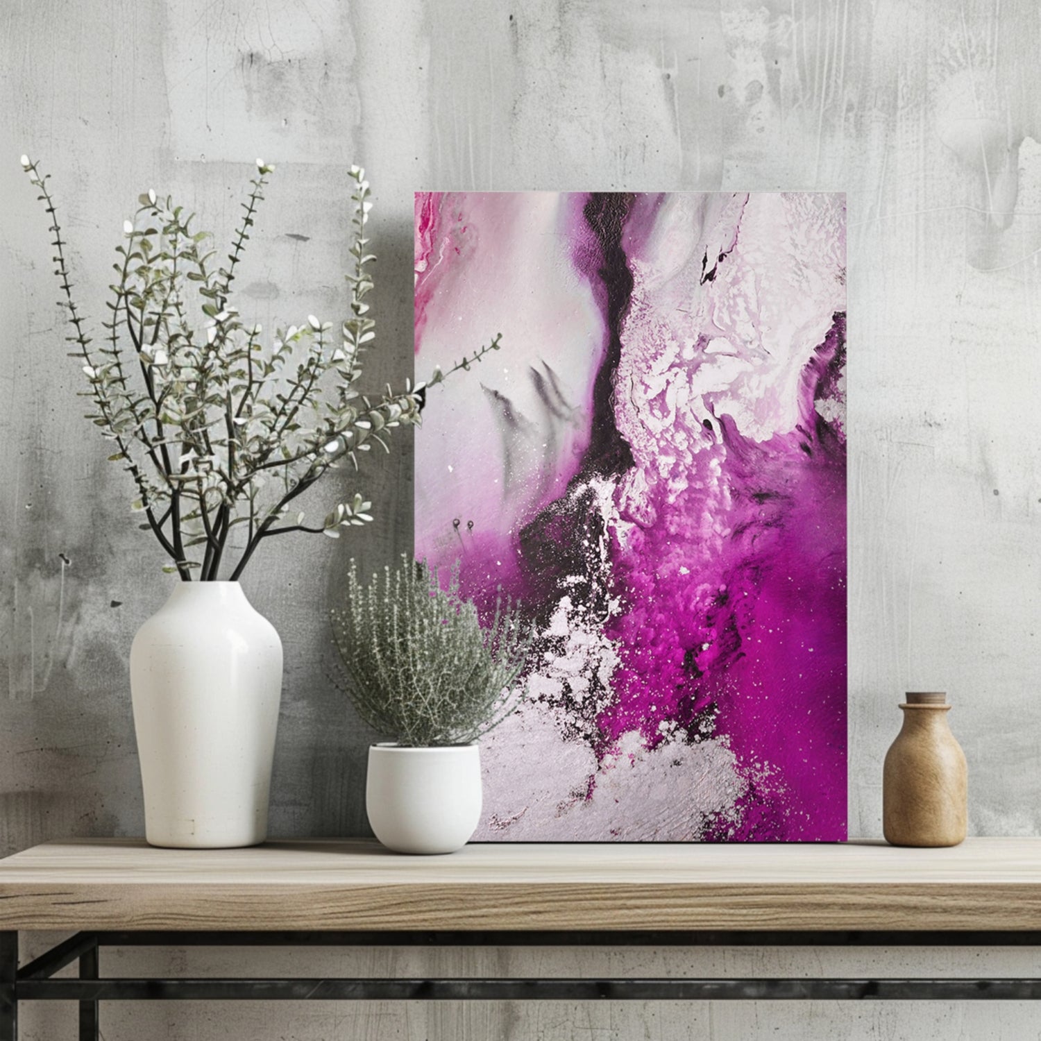 Abstract Paint Fuschia V2 Aluminum Print.