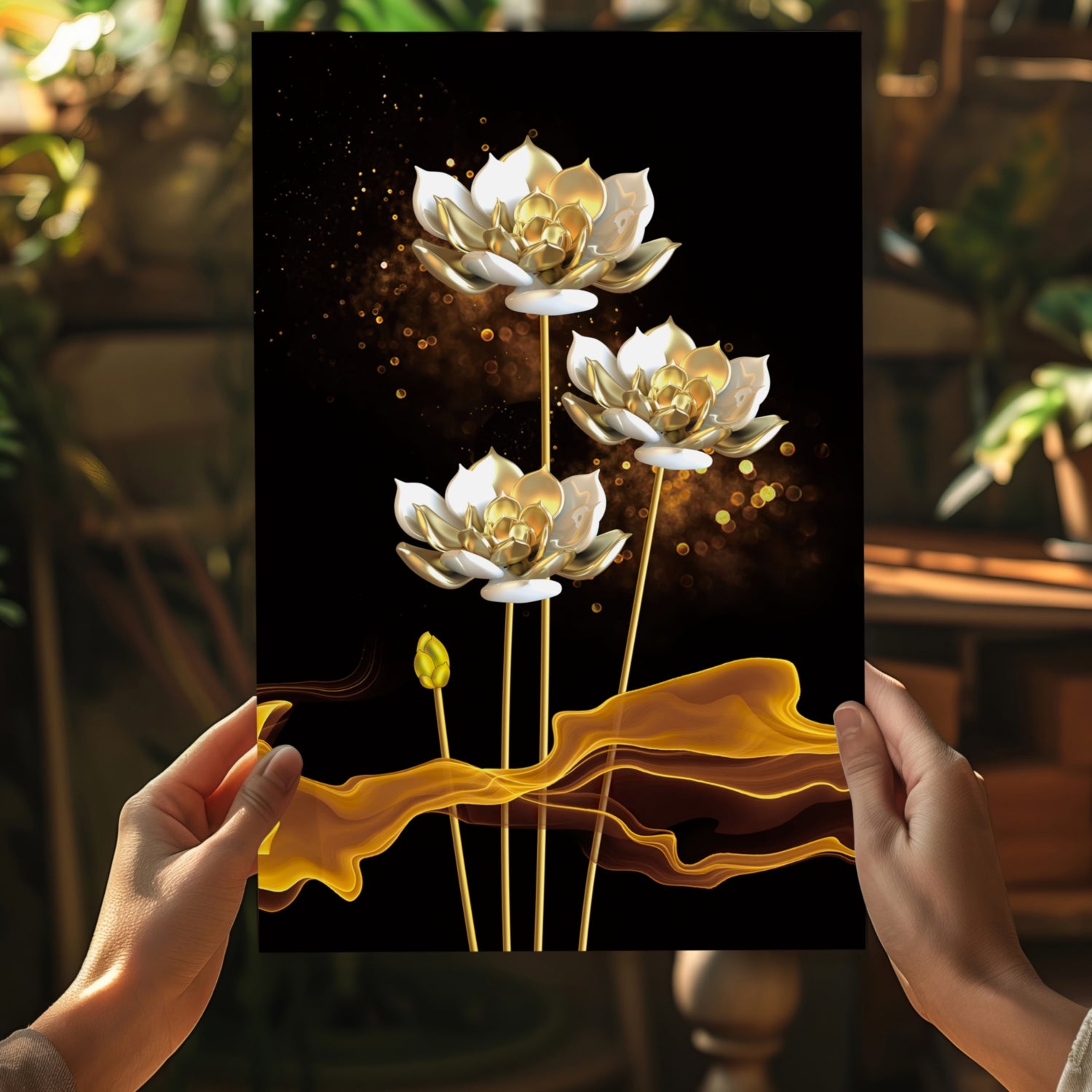 Golden Flower Abstract Aluminum Print.