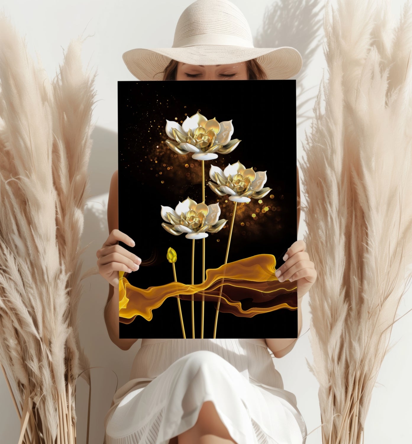 Golden Flower Abstract Aluminum Print.