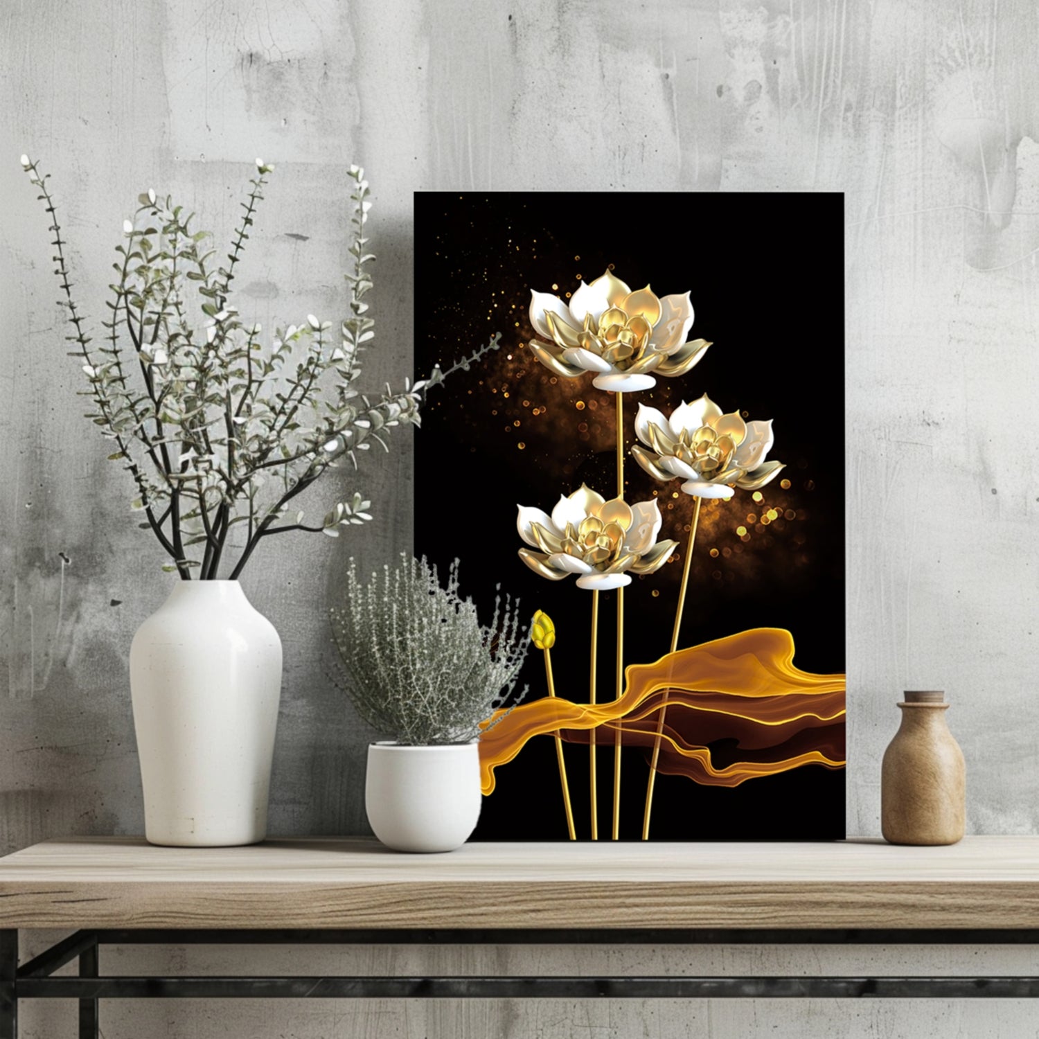 Golden Flower Abstract Aluminum Print.
