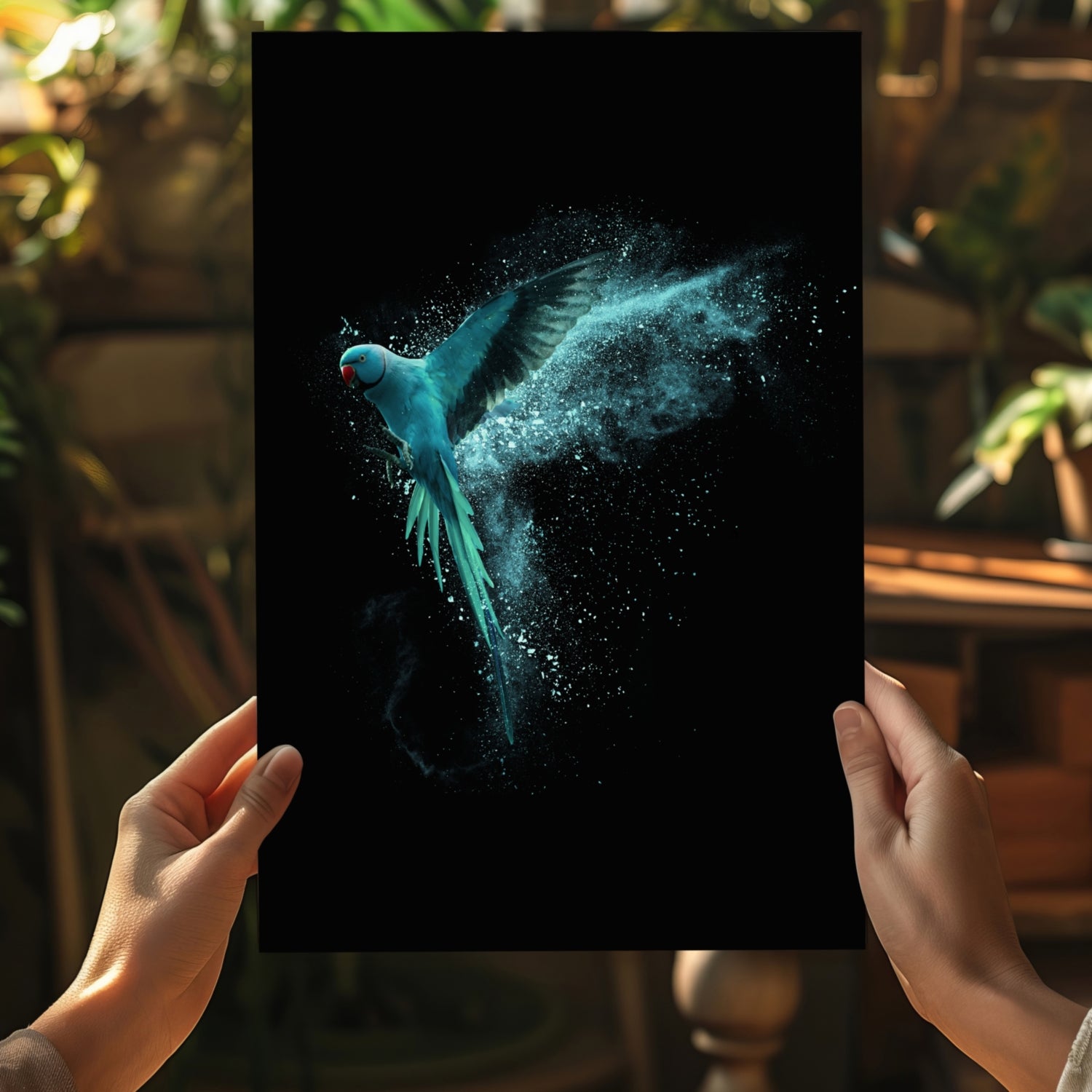 Teal Parrot Aluminum Print.