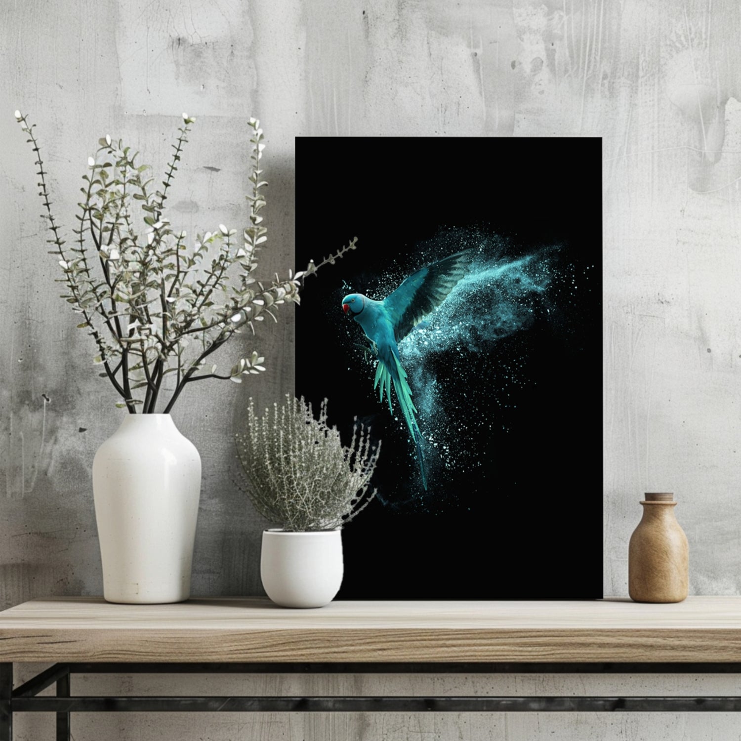 Teal Parrot Aluminum Print.