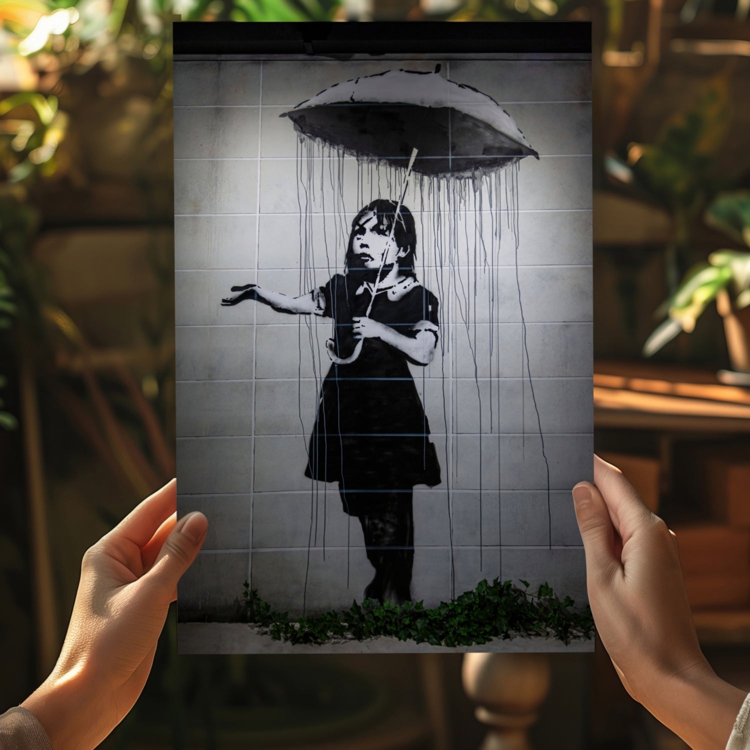 Banksy Style Rain Aluminum Print.