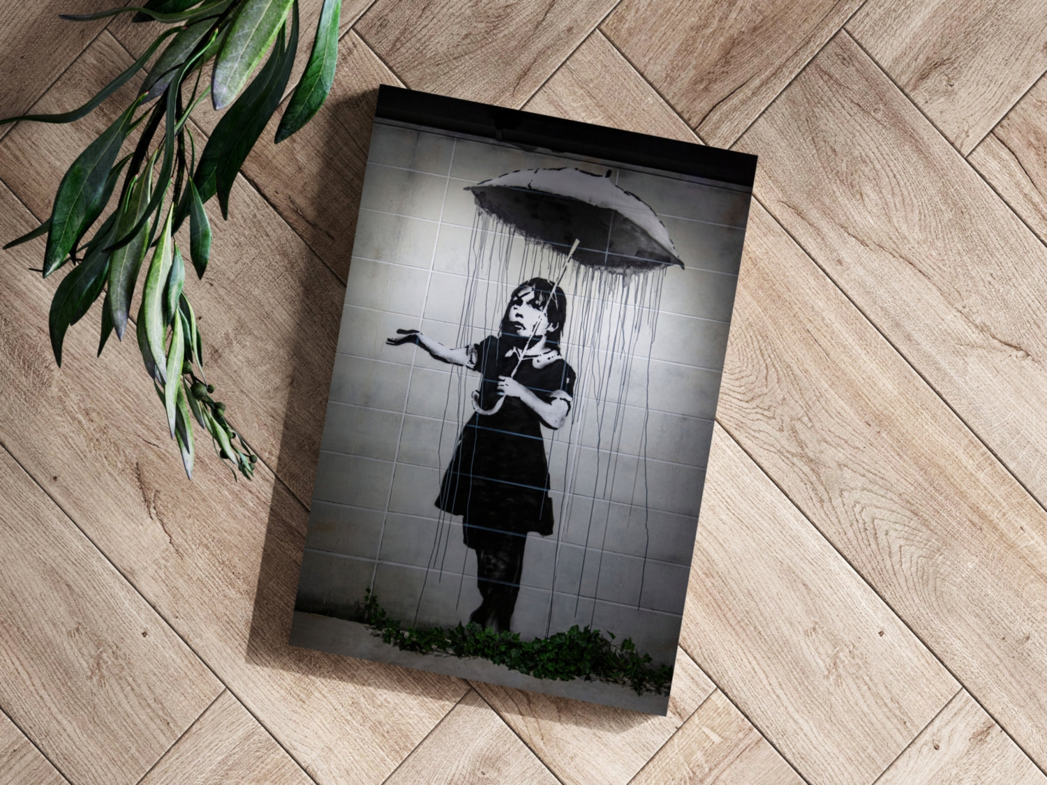 Banksy Style Rain Aluminum Print.
