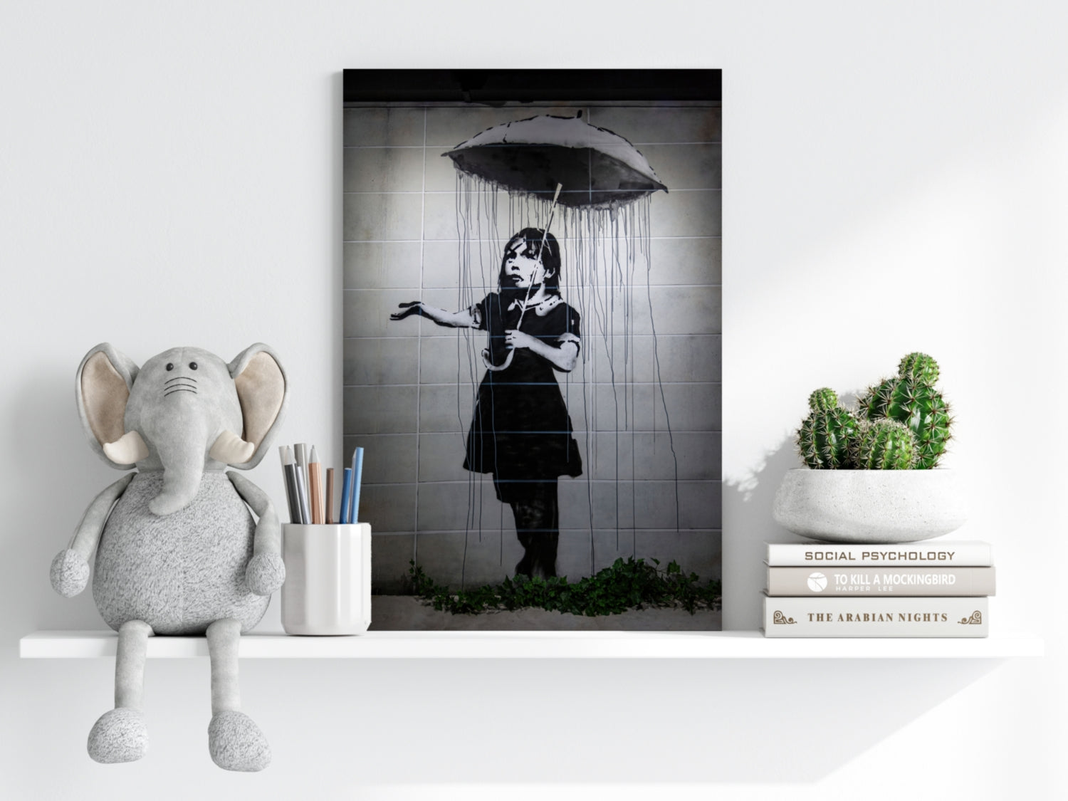 Banksy Style Rain Aluminum Print.