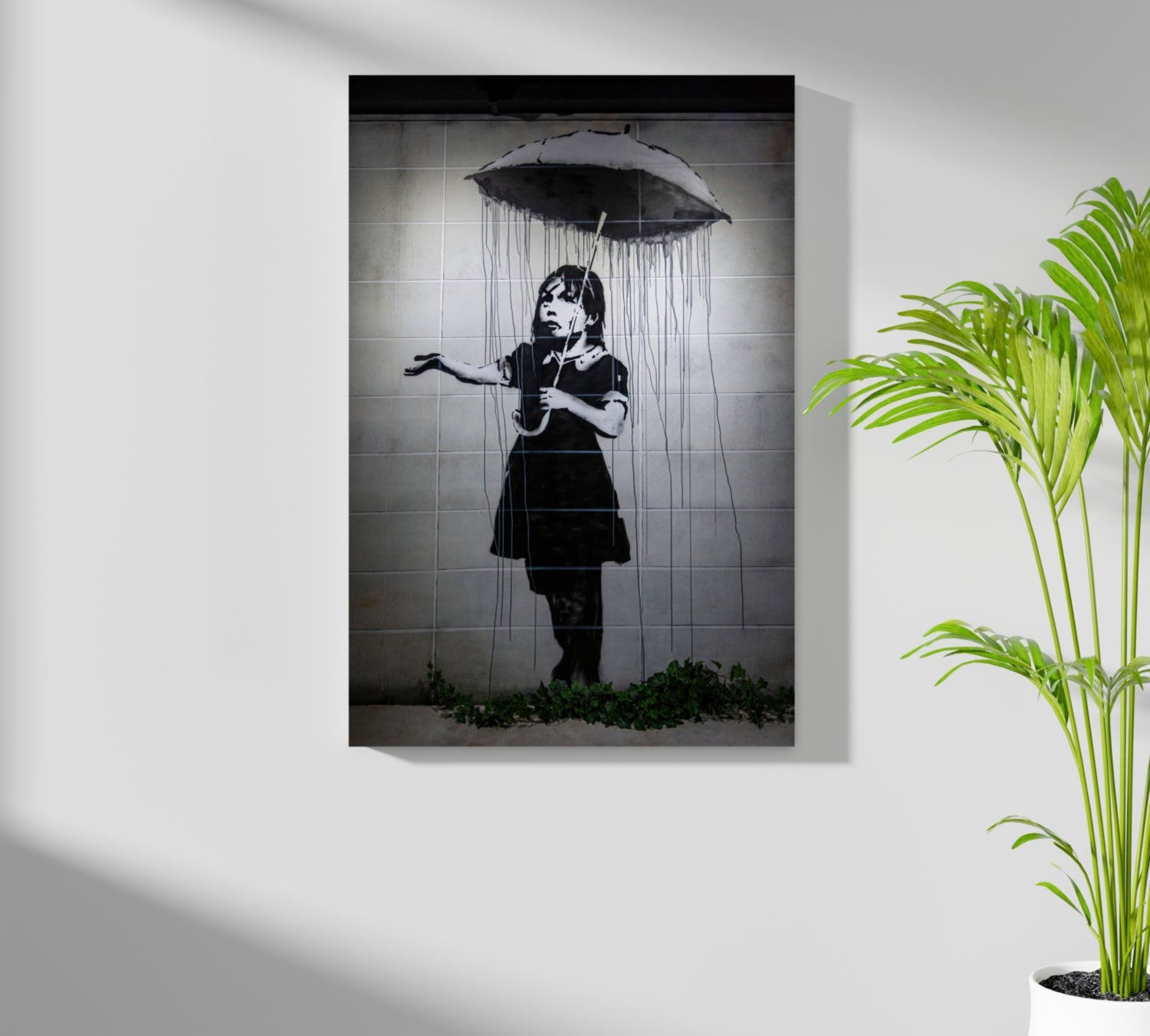 Banksy Style Rain Aluminum Print.