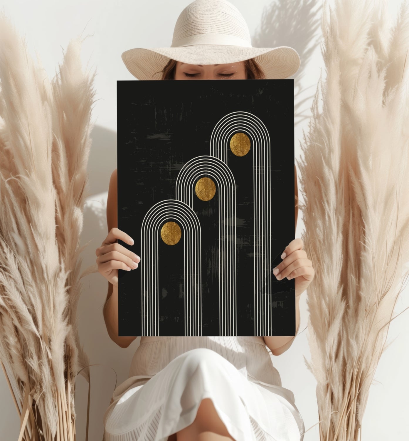 Abstract Line Art Dots and Lines Aluminum Print.