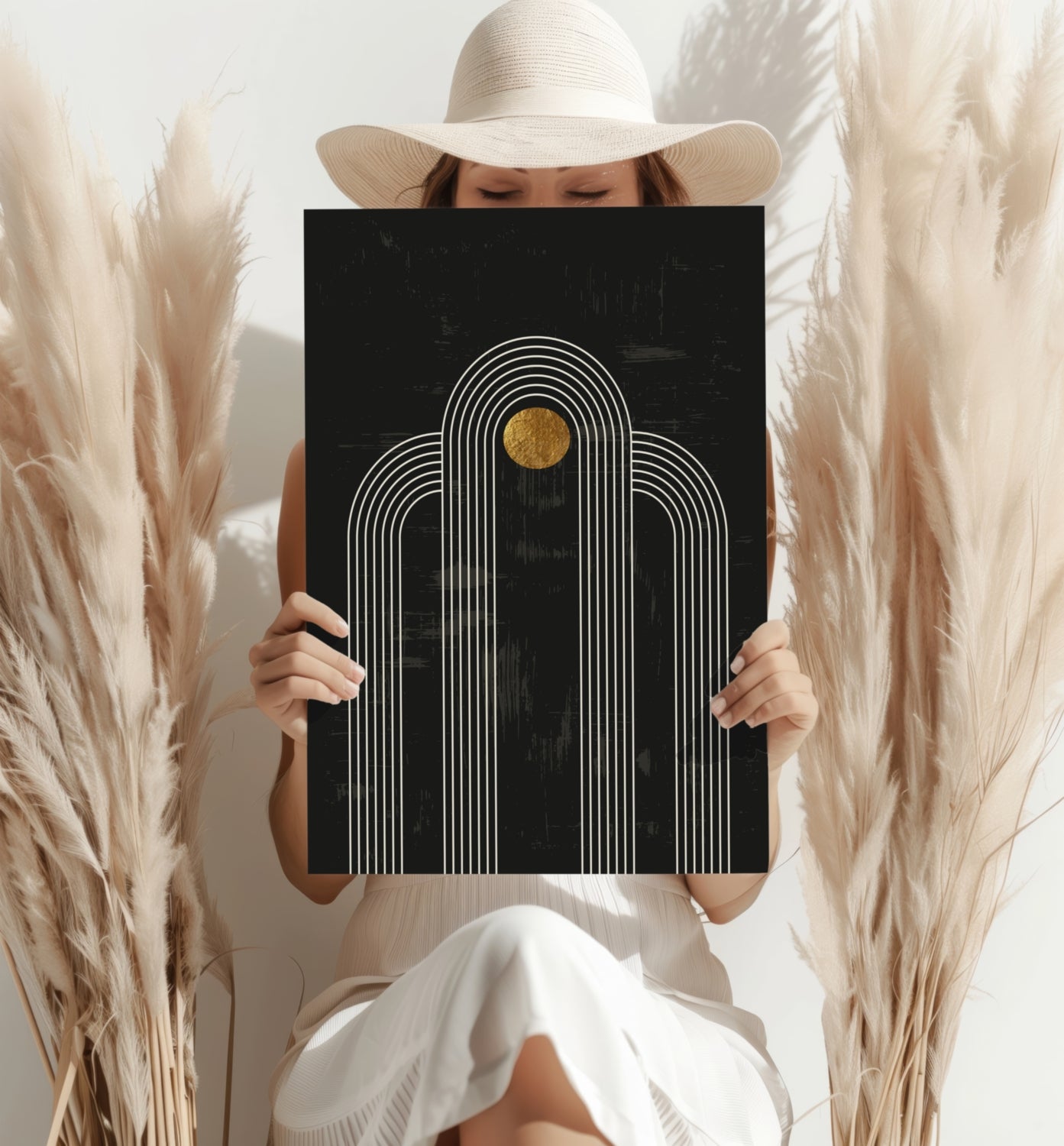 Abstract Line Art Dots and Lines Aluminum Print.