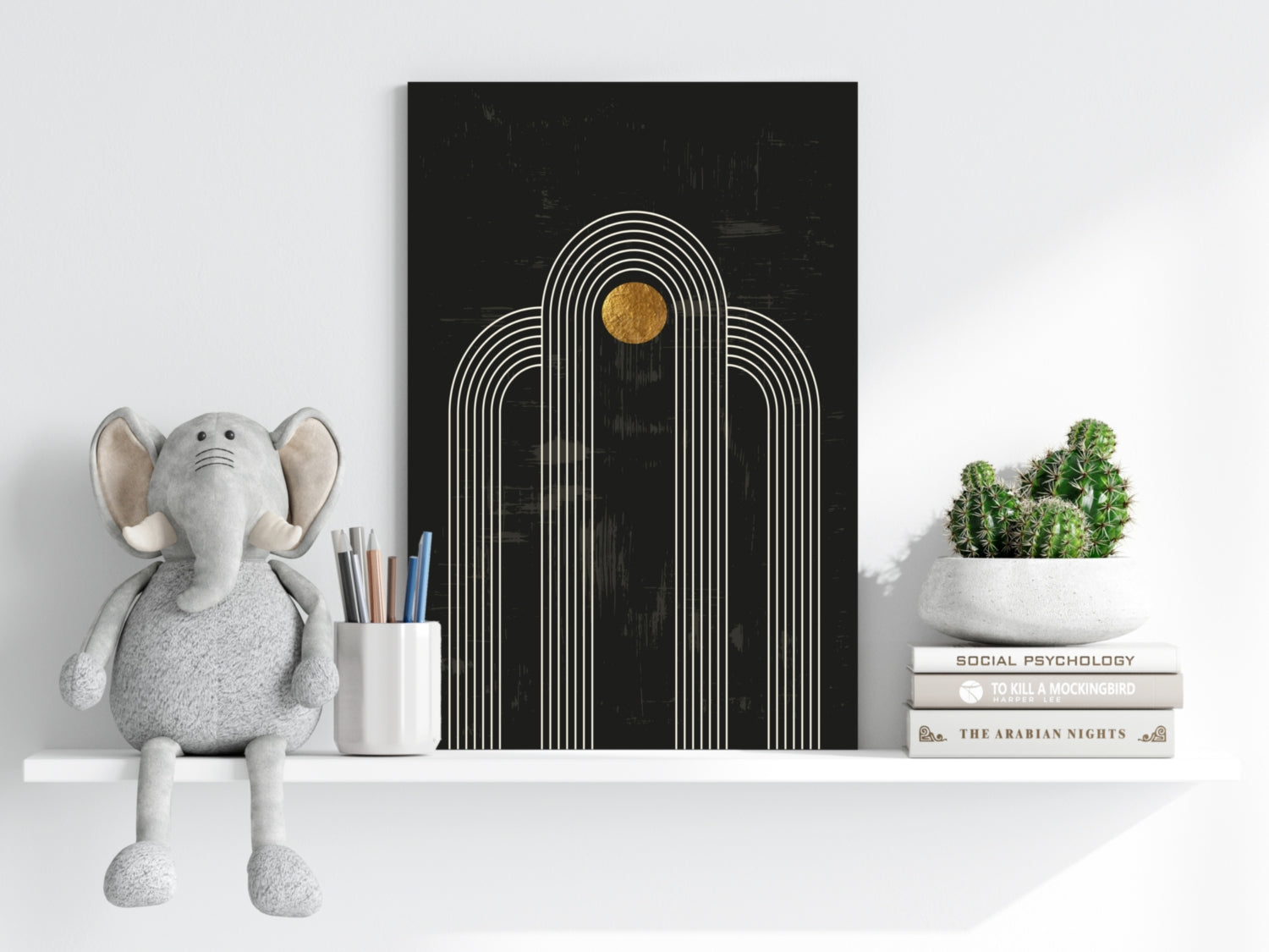 Abstract Line Art Dots and Lines Aluminum Print.